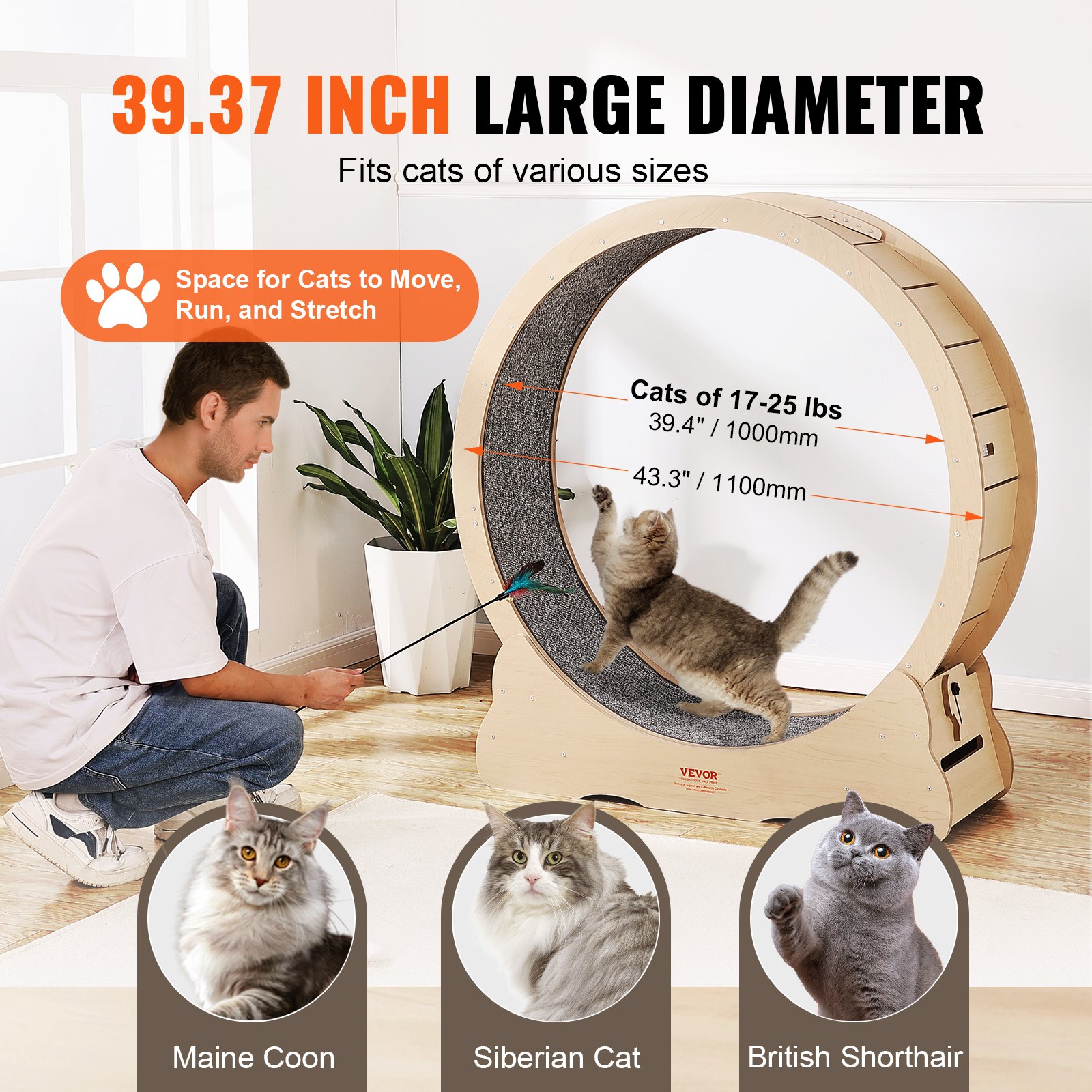 Cat Exercise Wheel 43.3' Large Cat Treadmill Wheel For Indoor Cats Yellow — image 2
