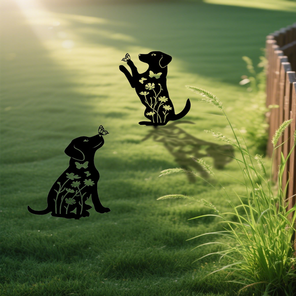 2 decoraciones de jardín de perro metálicas, adorables estacas con silueta de cachorro. Estas piezas decorativas de arte de patio para exteriores, ideales para amantes de los perros, crean encantadoras decoraciones de jardín y estatuas de exterior, añadiendo un toque de f — imagen 7