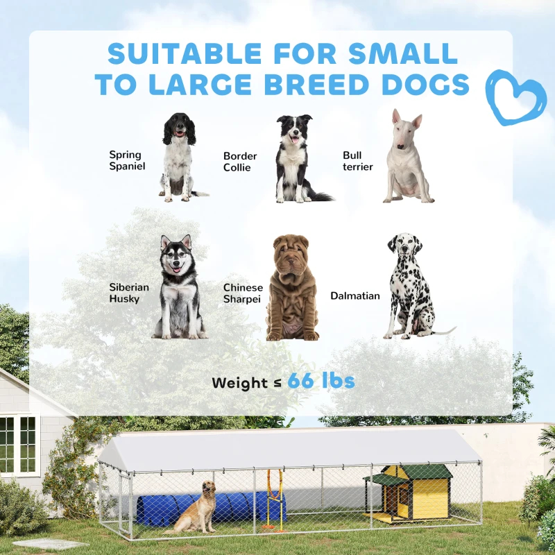 PawHut 20' X 7.5' X 5' Perro Caja Exterior Para Perros Grandes Con Techo Impermeable, Plateado — imagen 11