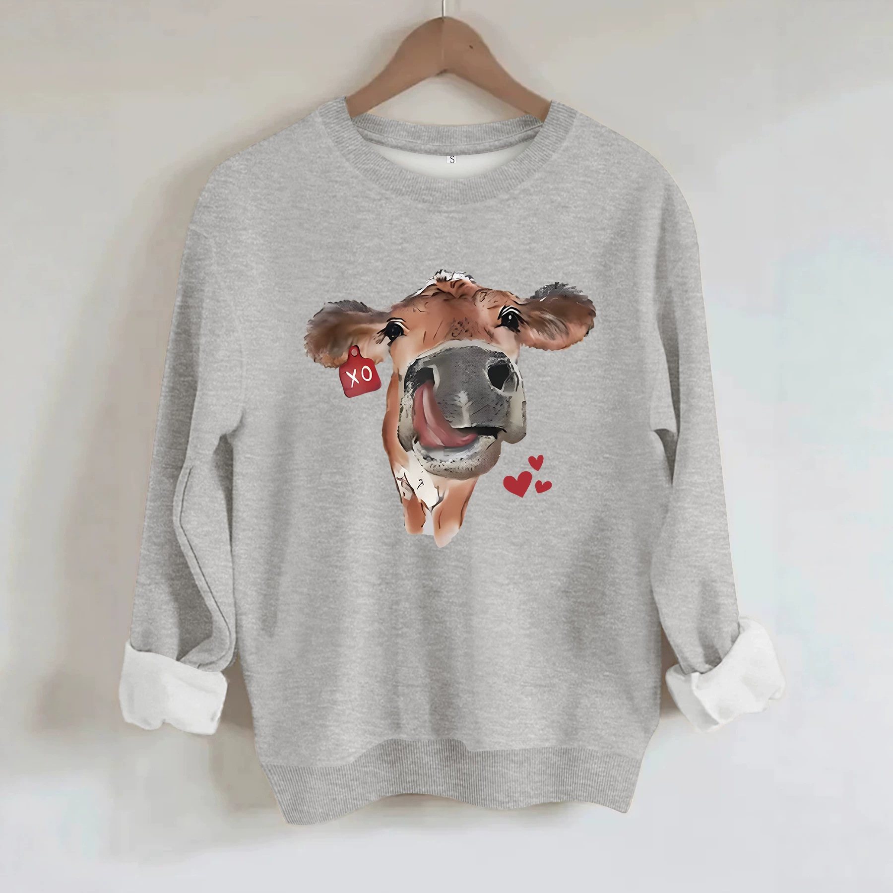 Cow and Love Printed Round Neck Velvet Hoodie — image 5