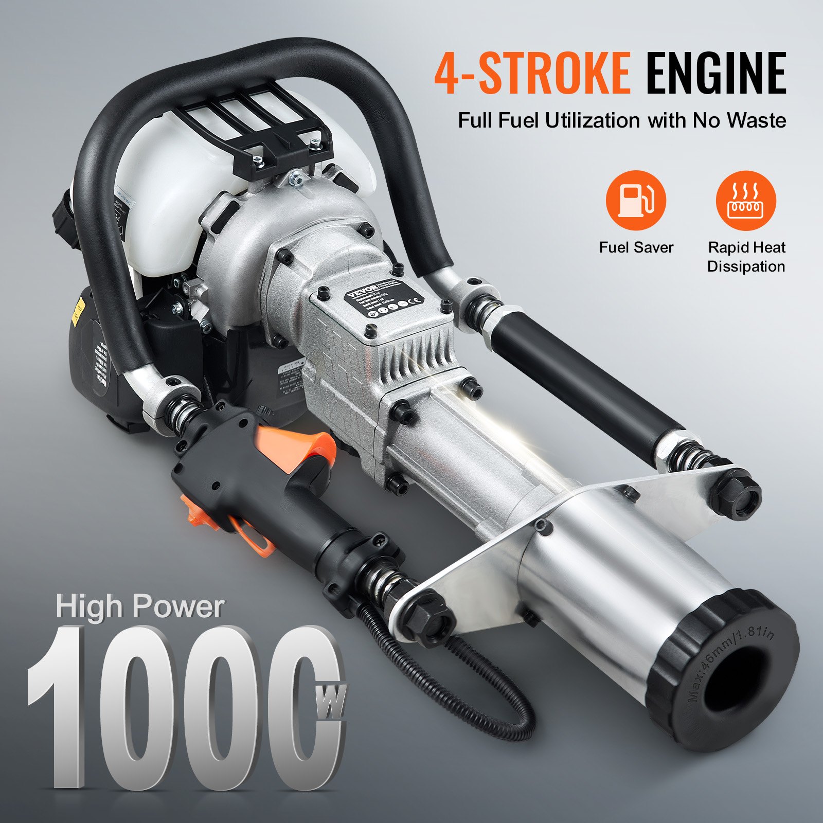 37.77cc Gas-Powered T Post Driver, 4-Stroke Engine Gasoline Fence Piling Pounder, With 3 Post Driving Head(45/55/88 Mm), 1000W Portable Piledriver For Farm, Ranch Fencing, Road Improvements — imagen 3