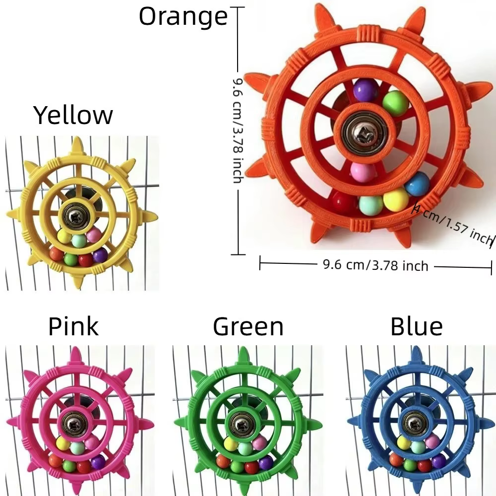Rudder Shaped Parrot Spinner Rattle Toy Bite Resistant Colorful Beads Interactive Spinning Wheel Plastic Bird Cage Toy — image 6