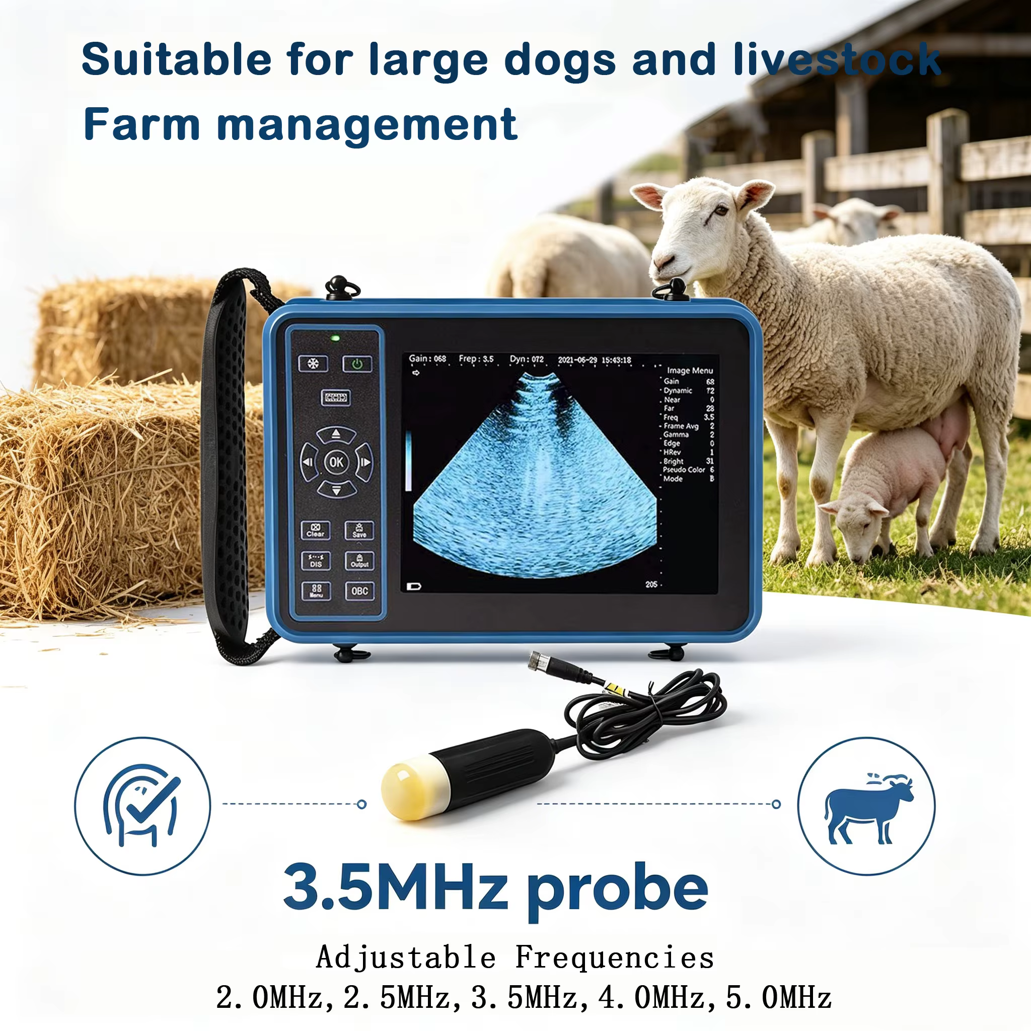 Portable Veterinary Ultrasound Scanner for Pregnancy Vet B-Ultrasound Machine with 3.5MHz Convex Probe for Pig Sheep Dog Animals — image 3
