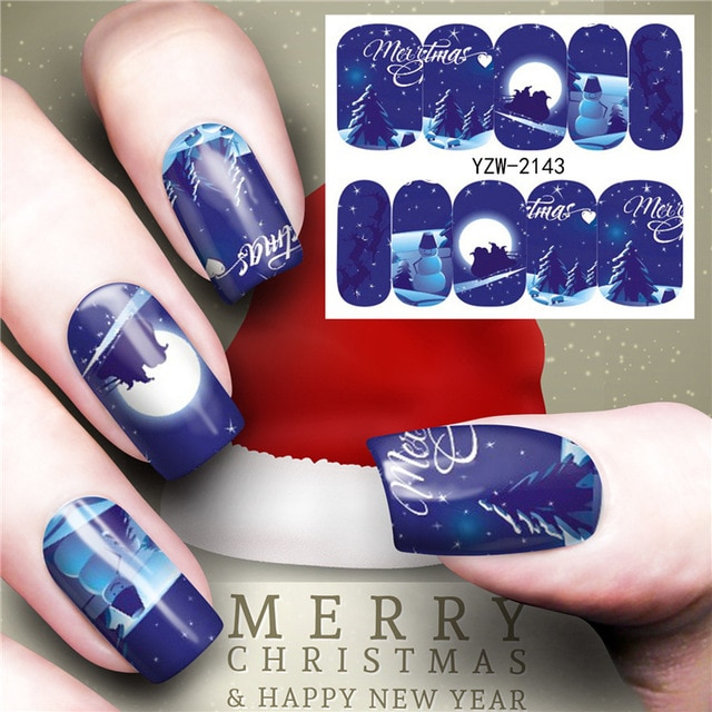 Christmas Water Nail Stickers Transfer Decals Sliders Snowman Deer Halloween Gel Polish Wraps Nail Decor — image 11