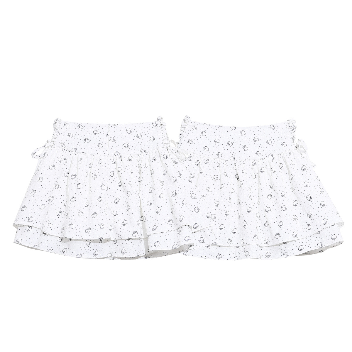 White Polka Dot Cat Patchwork Skirt Pants Side Tie Loose Slimming Sweet Girl Chic Short Skirt — image 5