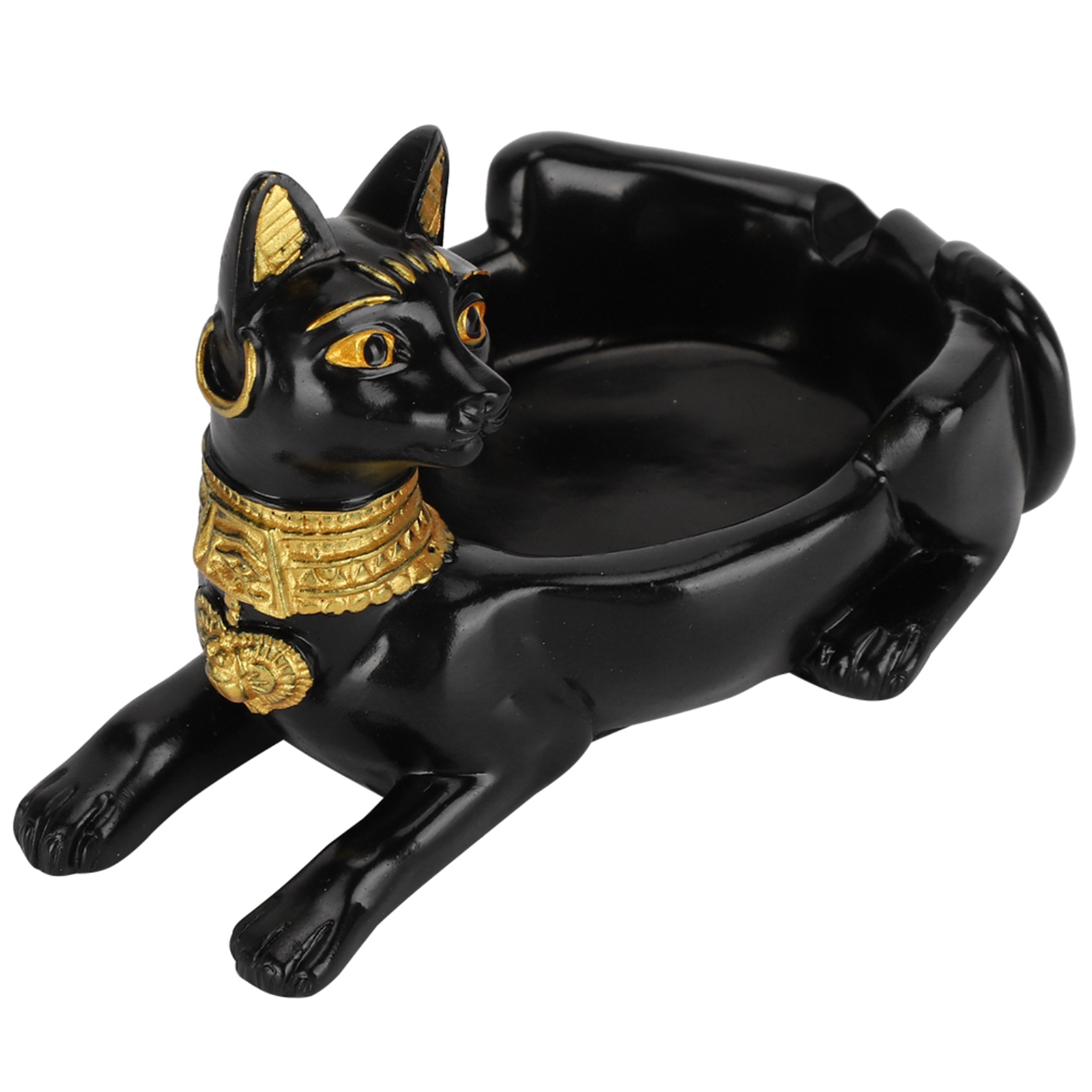 Estatua de Figura de Gato Negro Egipcio Clásico en Resina para Decoración de Oficina y Hogar