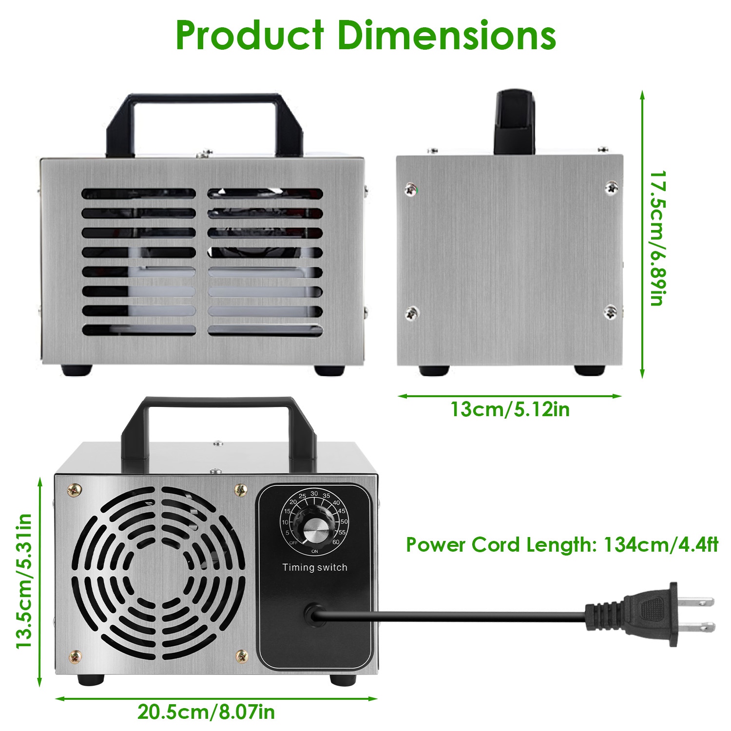 Generador de ozono 110W 50000mg/h con temporizador de 60 minutos para eliminar olores y ionizar aire hasta 3229 pies cuadrados — imagen 3