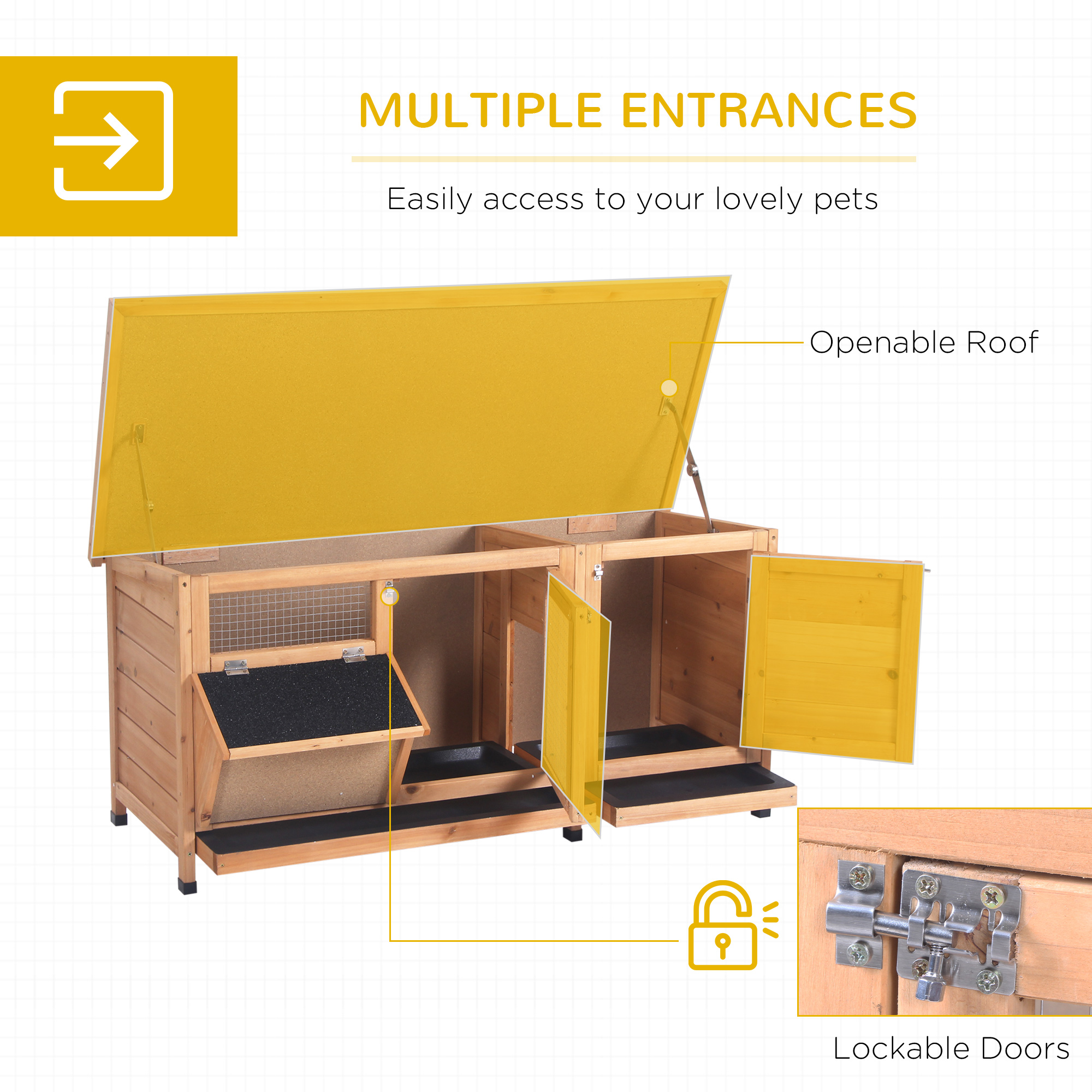 Caja para Conejos Grande, Jaula de Ratones con 2 Áreas Exteriores y 1 Casa Principal para Animales Pequeños, Amarillo — imagen 7