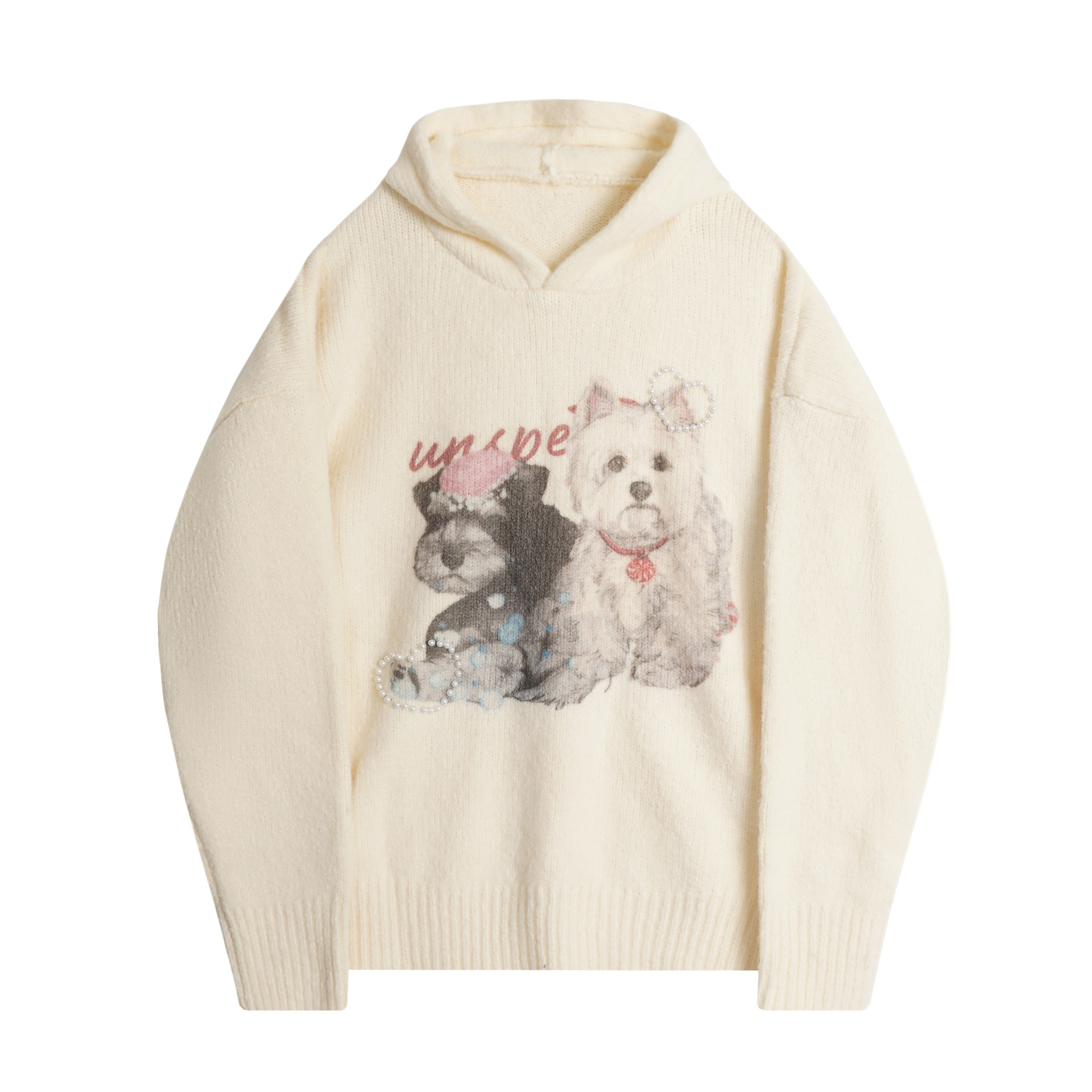 Sweet Faux Mink Cartoon Cat Appliqu Cable Knit Sleeve V-Neck Loose Pullover Sweater — image 2