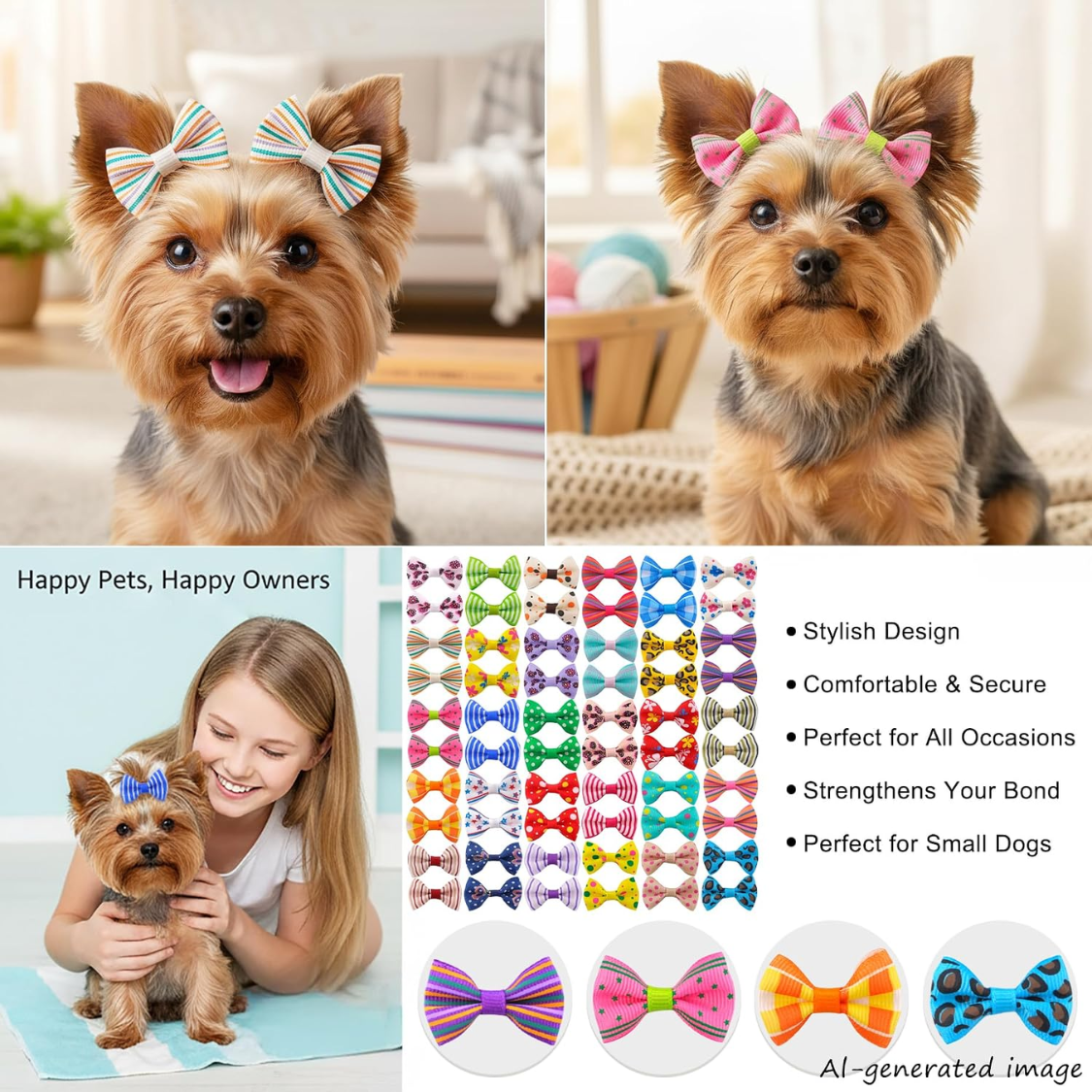 Pegatinas de Cabello para Perros Pequeñas - 60 Piezas para Accesorios de Aseo Canino Regalos para Mascotas — imagen 5