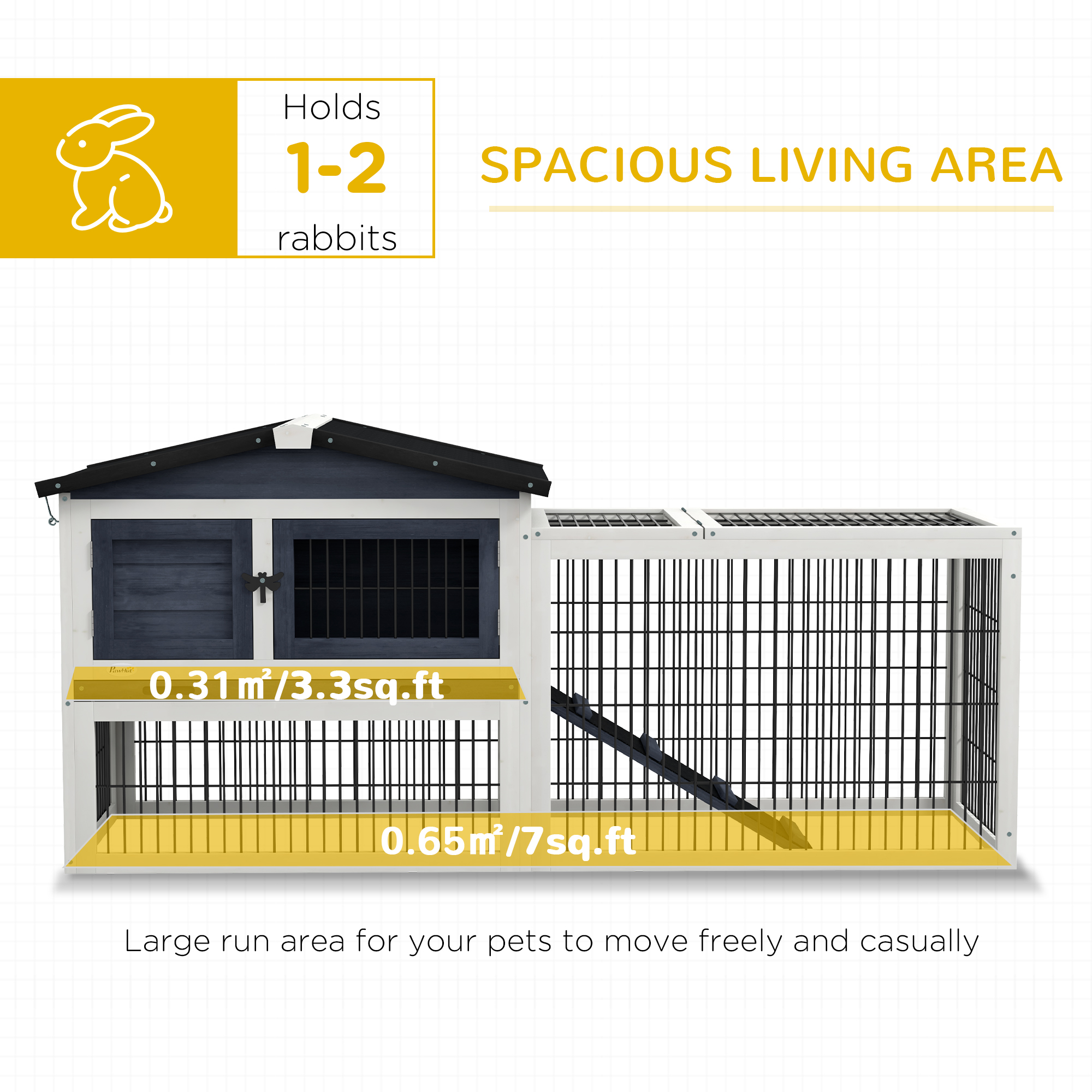 2 Level 59" Outdoor Rabbit Hutch With Openable Top, Dark Gray — imagen 4