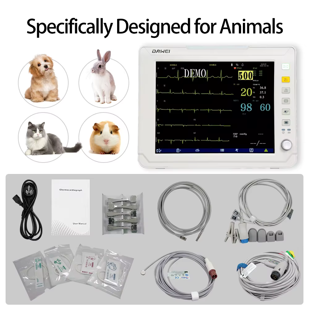 Portable Veterinary Monitor 6 Parameter, 12.1" LCD Big Screen Vet Patient for Pet Dogs Cats Animal Clinic — image 4