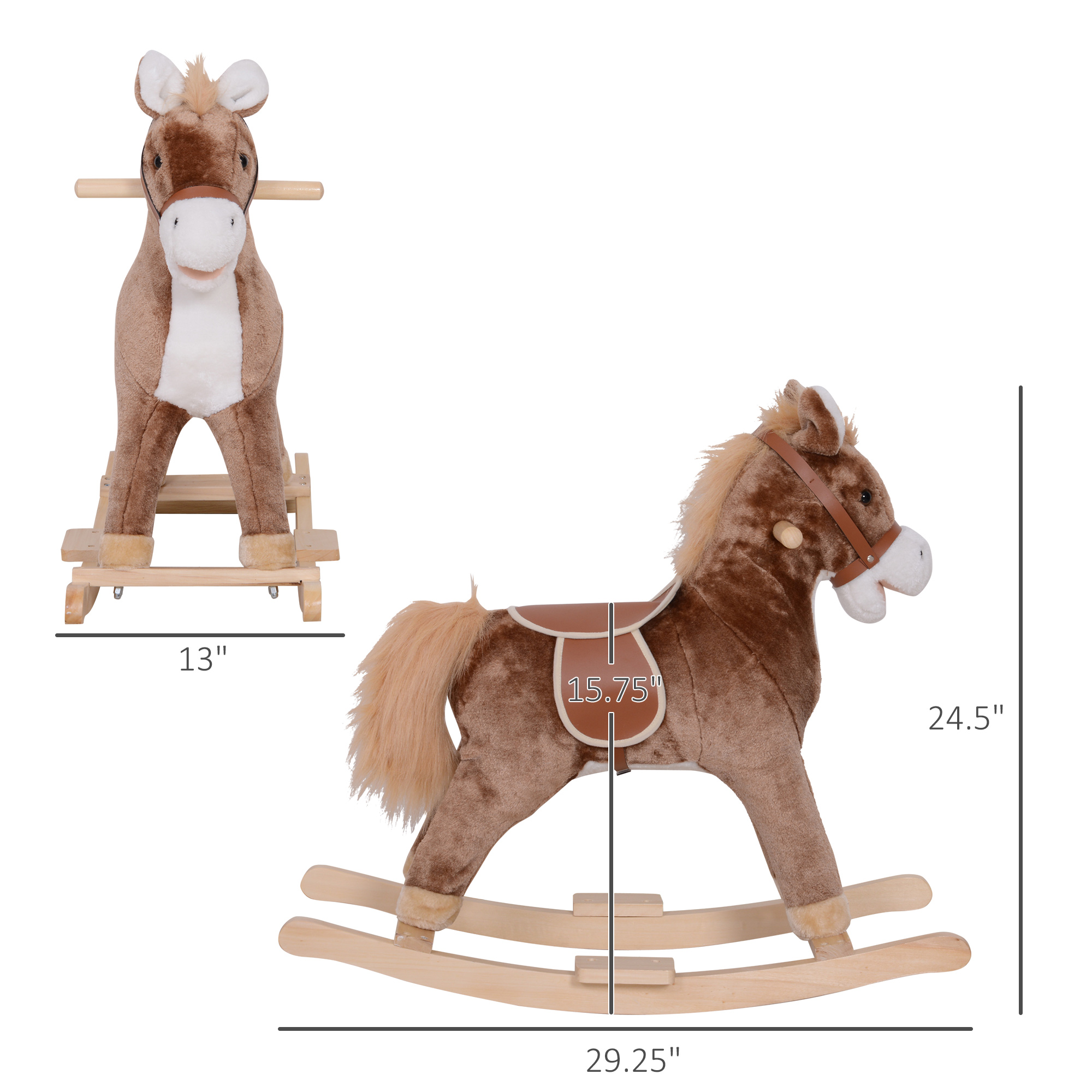 Kids Rocking Horse with Soft Plush Body, Wooden Base & Handle Grip for Years 3+ — image 8