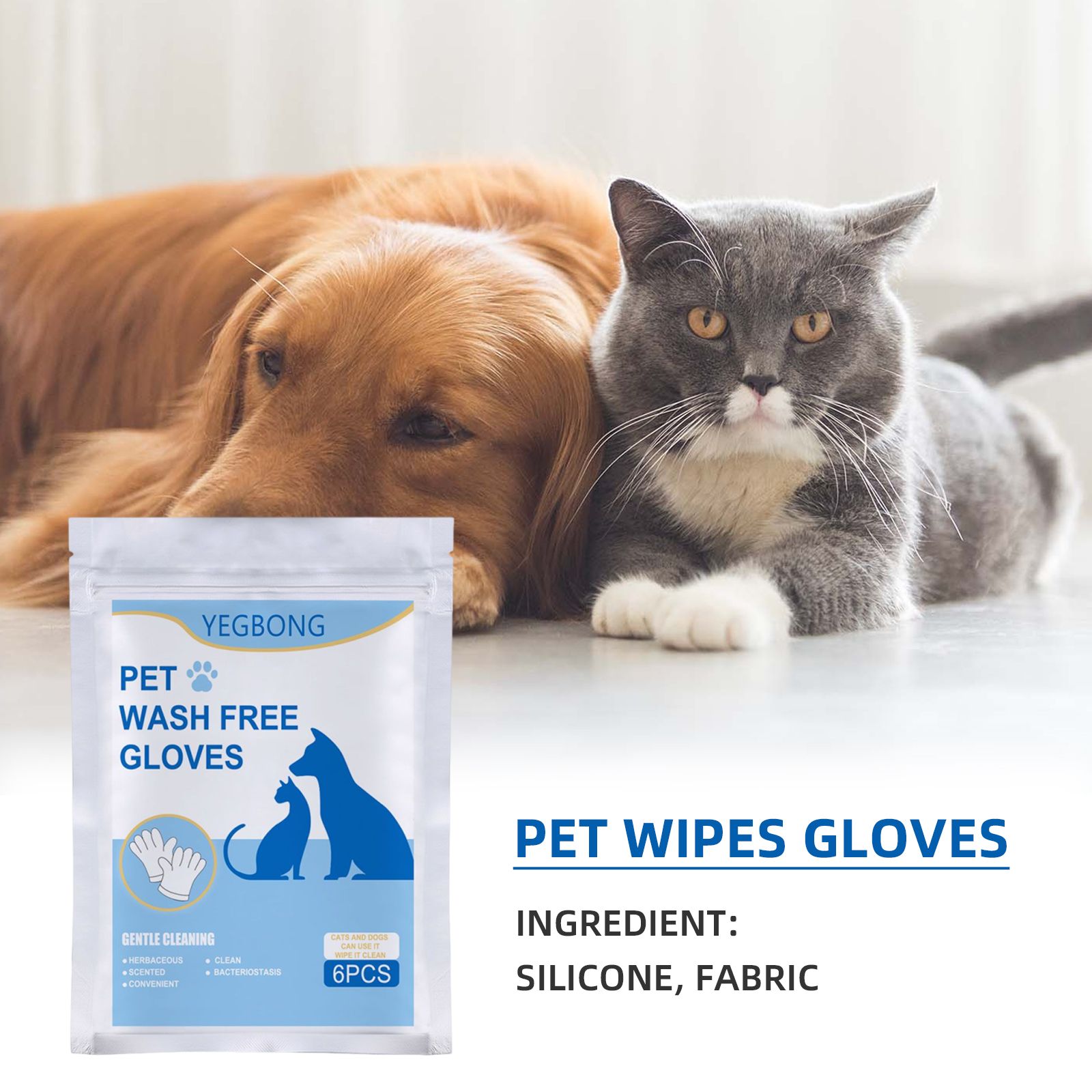 Pet Herbal Gloves, Cleaning Wipes No-Bath No-Wash Non-Woven Gloves For Feline Handling — image 7