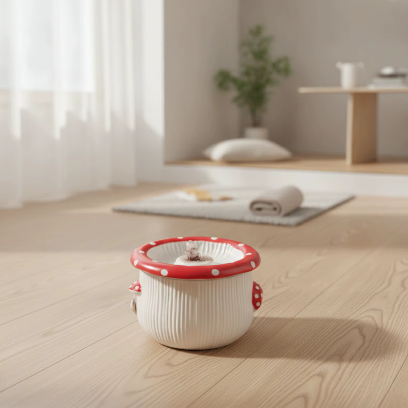 Ceramic Pet Fountain with Filter Pump Mushroom Themed Water Station Fresh Water Flow Easy to Place for Cat Owners — image 4