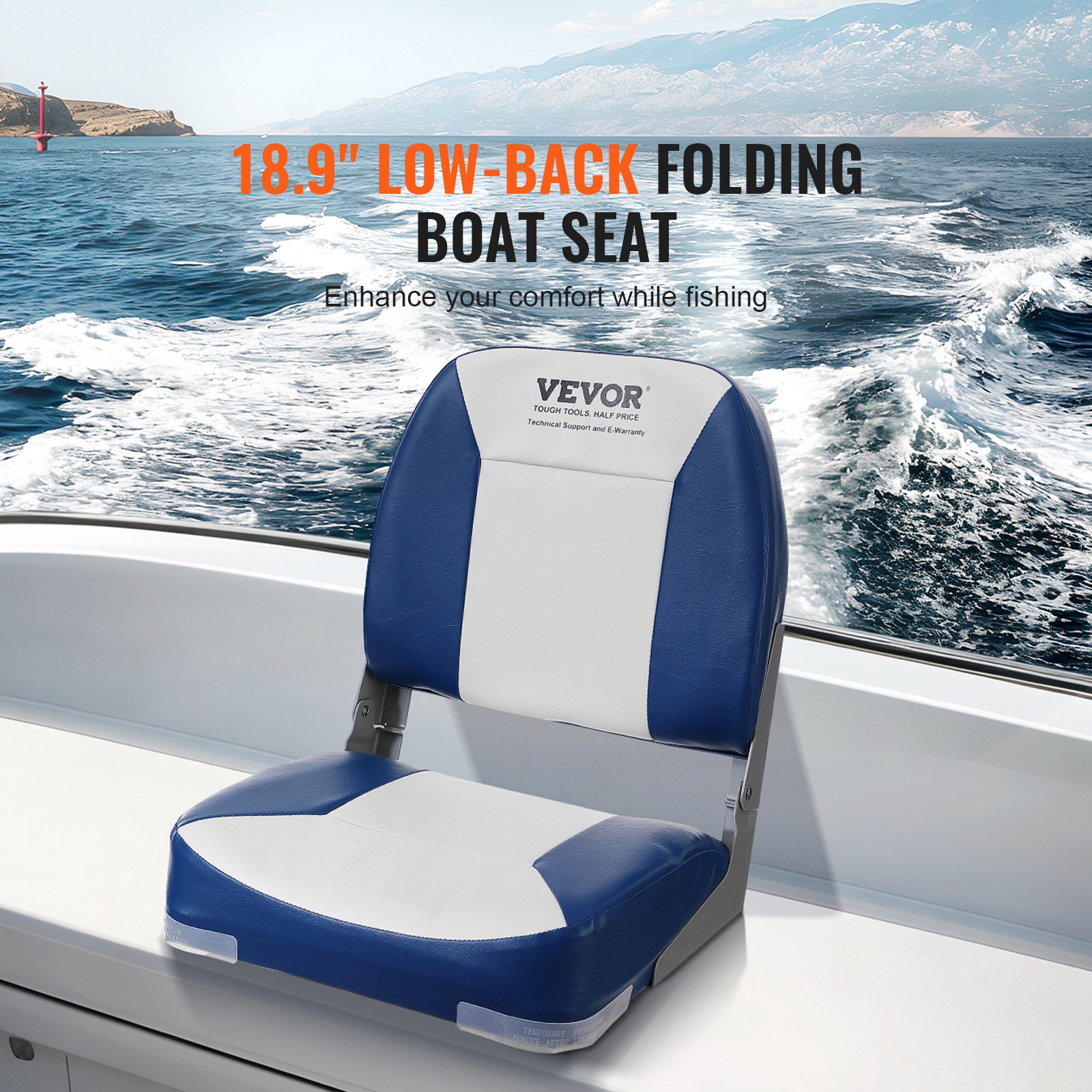 Asiento de Barco Bajo Espalda Plegable 2 Piezas con Rejilla de Espuma para Pesca — imagen 3