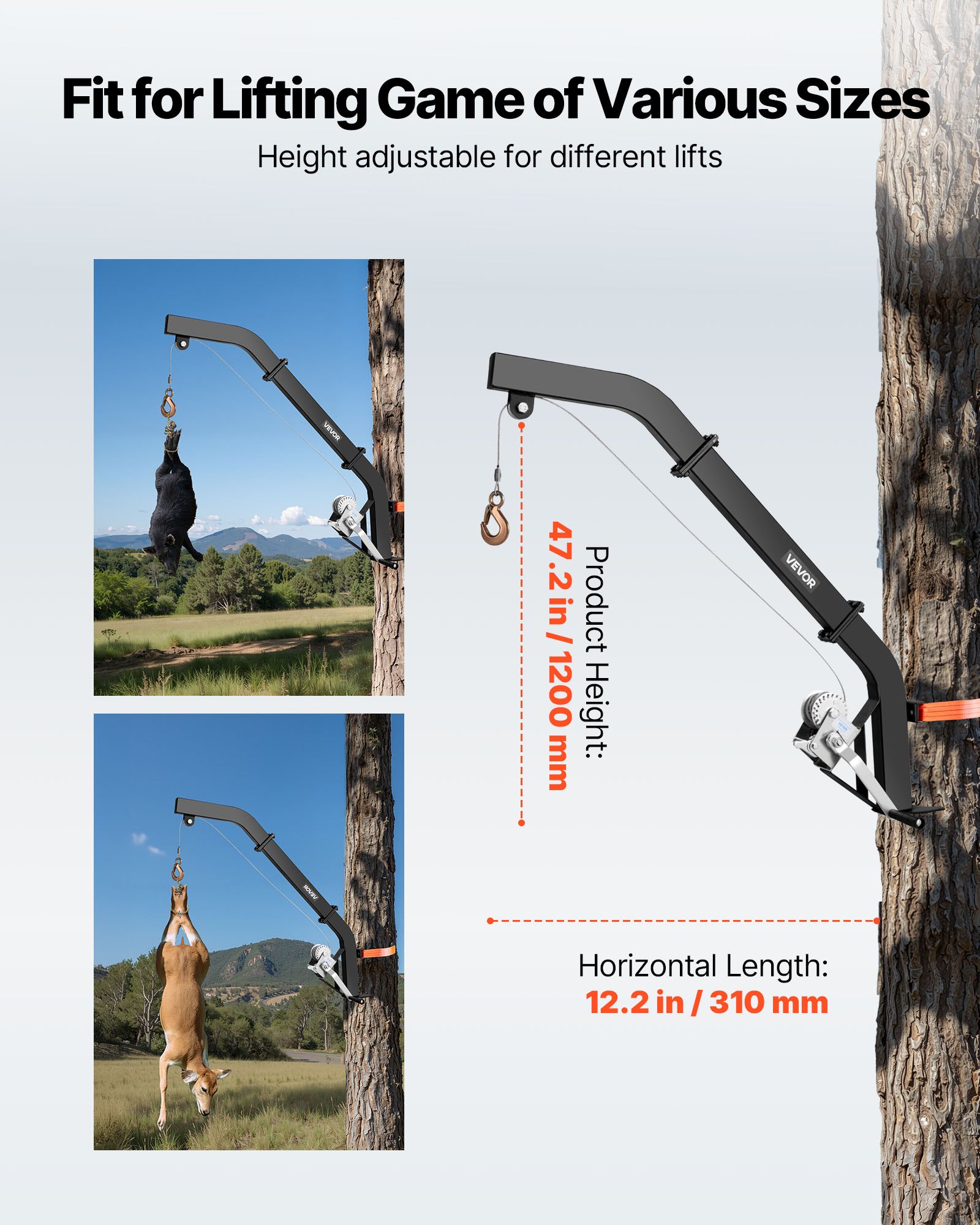 Ahorro de Caza en Árbol 353 Lbs Capacidad de Carga, Sistema de Elevación con Correa de Rascador para Caza de Venado, Soporte para Pielar y Limpiar, Negro — imagen 4