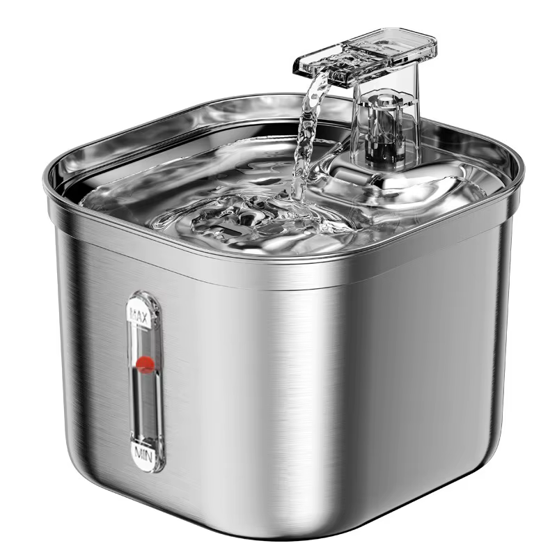 Pet Fountain Visible Level Constant Flow Easy Clean Ultra Quiet Stainless Steel Material Automatic Dispenser for Small Cats — image 6