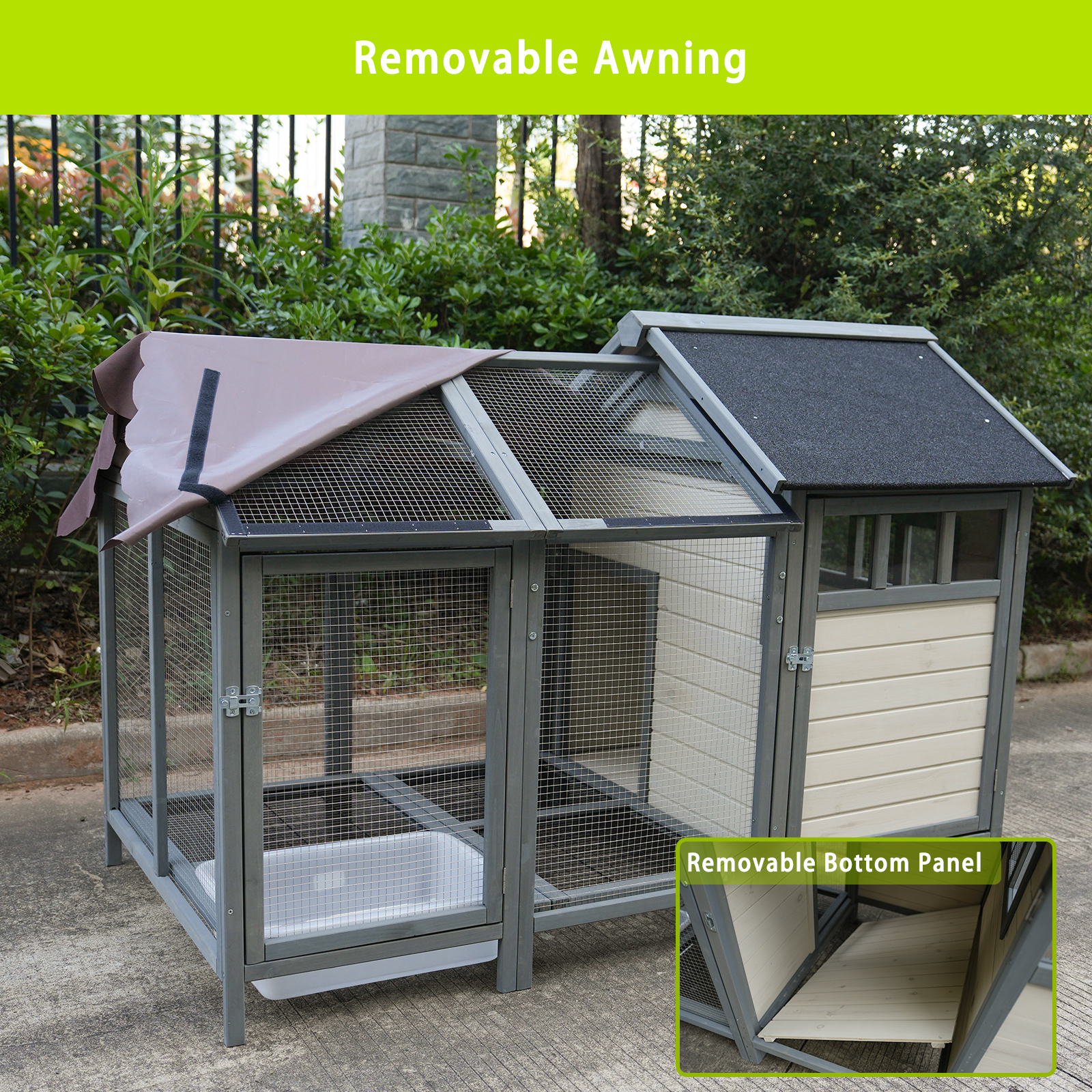 Large Outdoor Chicken Coops, Wooden Chicken Coops With Brooding Boxes, Bird Cages, Can Accommodate 3 To 5 Chickens Rabbit Cages - Black Waterproof And Sun-protective Felt Roofs Dark Gray Beige — image 2