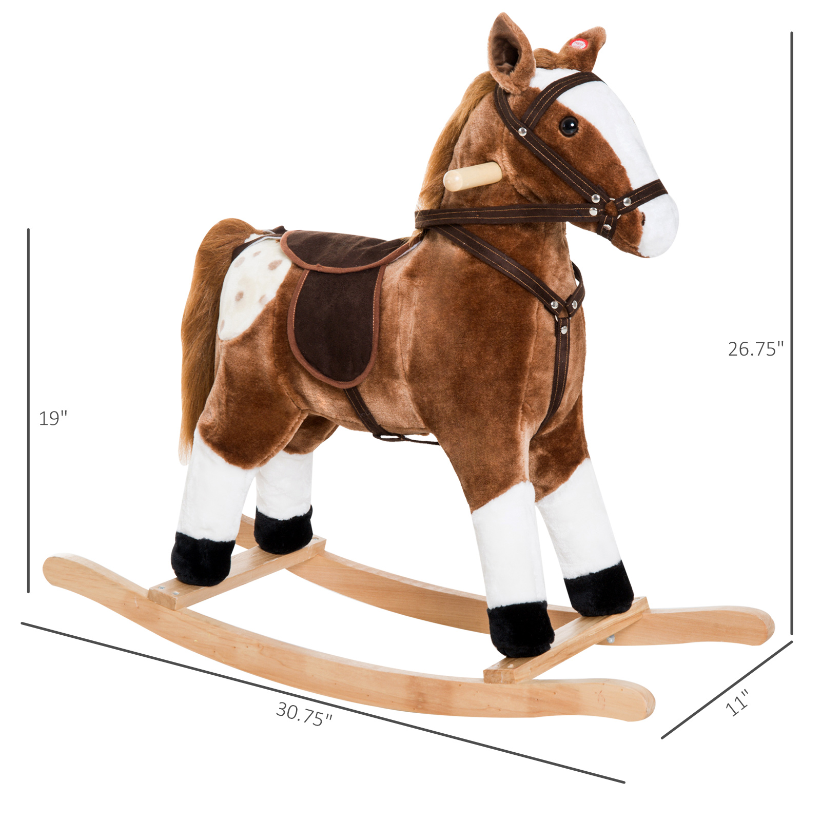 Kids Plush Toy Rocking Horse Pony Toddler Ride On Animal For Girls Pink Birthday Gifts With Realistic Sounds, Brown — image 5
