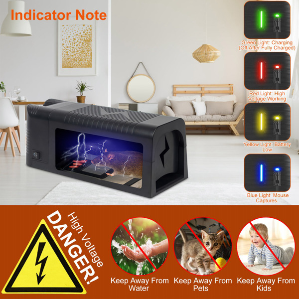 Trampa de Ratas de Alta Tensión 1800V - Espacio Interior Amplio para Todos los Roedores, Entrada de Solo Ida, Recargable y Multifuncional para Escenarios Interiores, Fácil de Usar en Indoors y Outdoors para Ratones — imagen 8