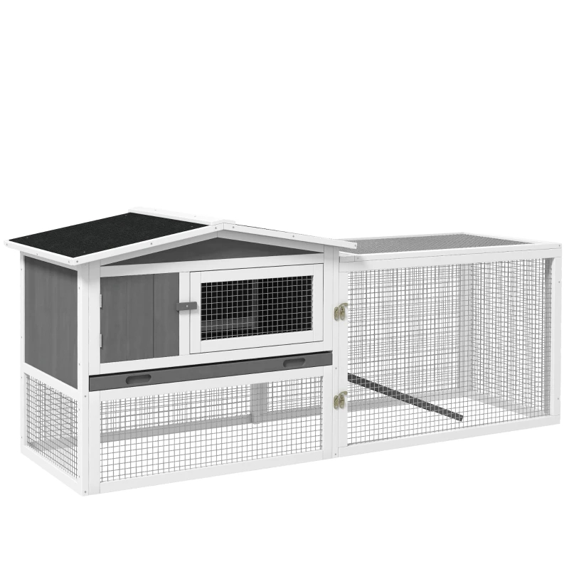 Hutch 2-Story Bunny Cage, Guinea Pig Cage Indoor Outdoor, Small Animal House With Slide Out Tray, For Rabbits, Chickens, Ducks Light Gray — imagen 2