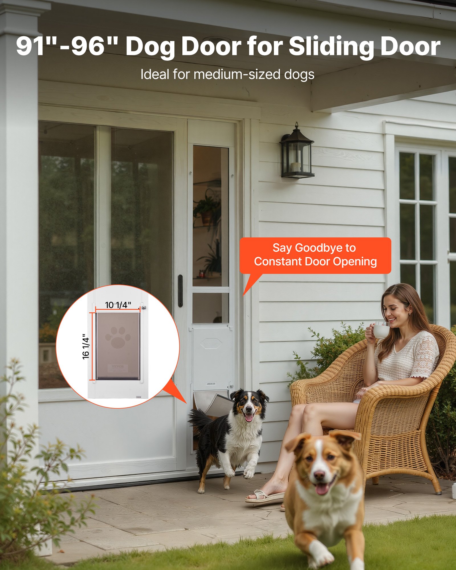 Dog Door For Sliding Glass Door, 91 To 96 In Adjustable Height, Aluminum Alloy Frame With Metal Rotating Hinges, Lock Design, 10 1/4 X 16 1/4 In Flap, Sliding Glass Pet Door For Renters — imagen 4