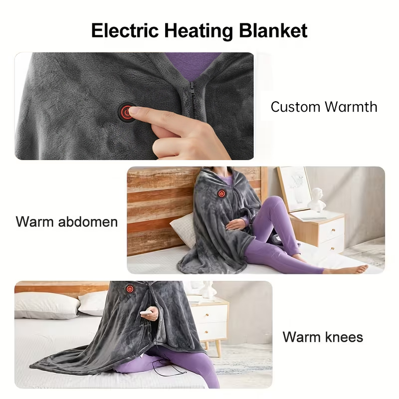 Coral Velvet Heated Blanket Shawl – USB Fast Heating, 3 Levels, 8 Heating Areas, Wearable Heating Mat for Home — image 5