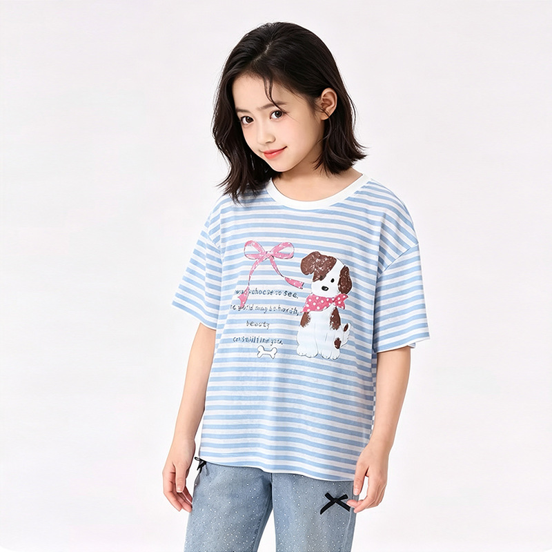 Camiseta de manga corta con estampado de cachorro rayado — imagen 2