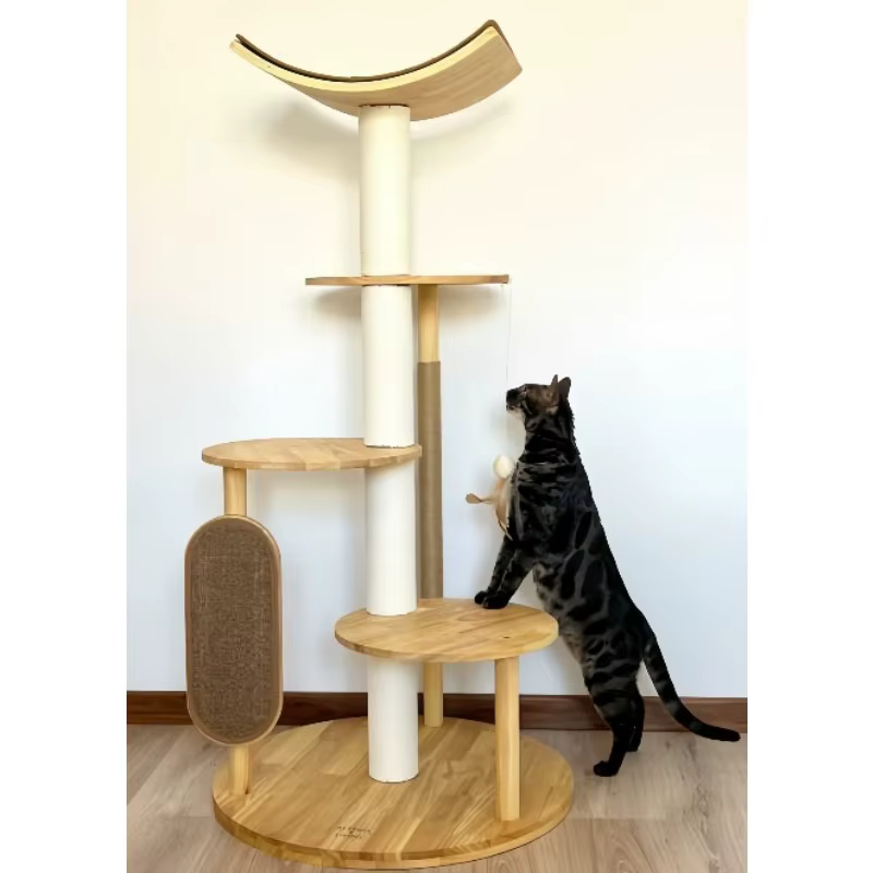 Árbol de Gato de Luxo Moderno con Madera Curvada y Sisal Duradero para Interiores Nuevo Diseño Plataforma Base Circular para Productos de Mascotas de Halloween — imagen 1