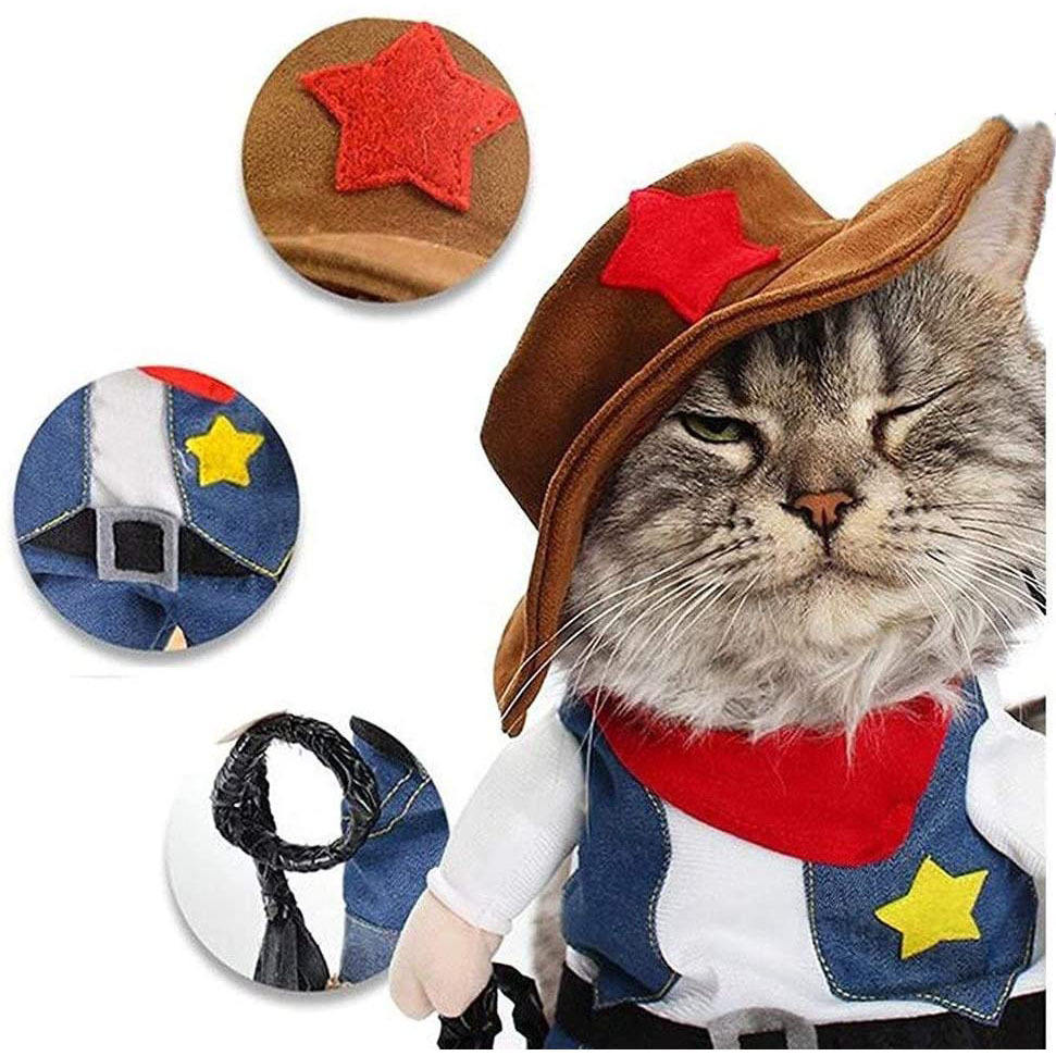 Funny Pet Costume Cowboy Role Play Suit Pet Costume Cat Halloween Christmas Party — image 2