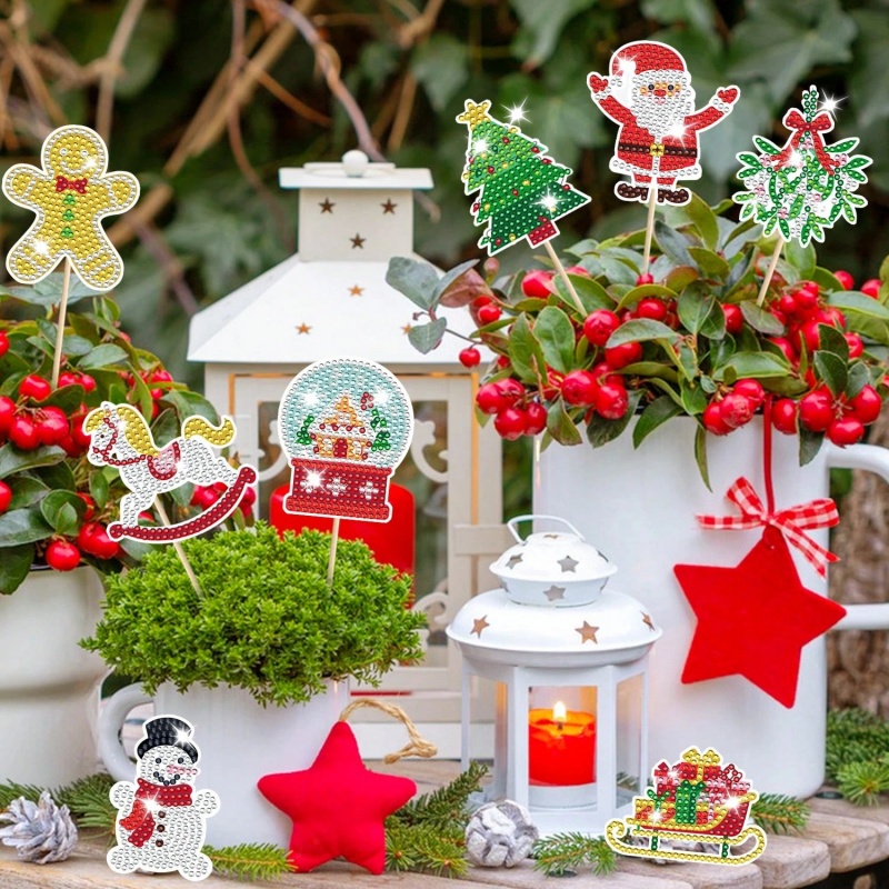 12 Sets de Kits de Arte con Diamantes Navideños para Decoración de Jardín, Estacas de Santa Claus, Muñeco de Nieve, Reno y Hombre de Jengibre, Manualidad de Pintura con Diamantes, Kits para Decoración de Jardín y Hogar en Navidad — imagen 1