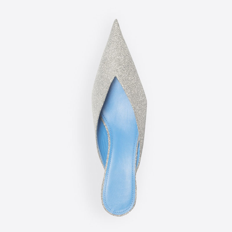 Muller Shoes New Style Slip On Shoes V-Mouth Kitten Heel Sequins Pointed Slippers — image 5