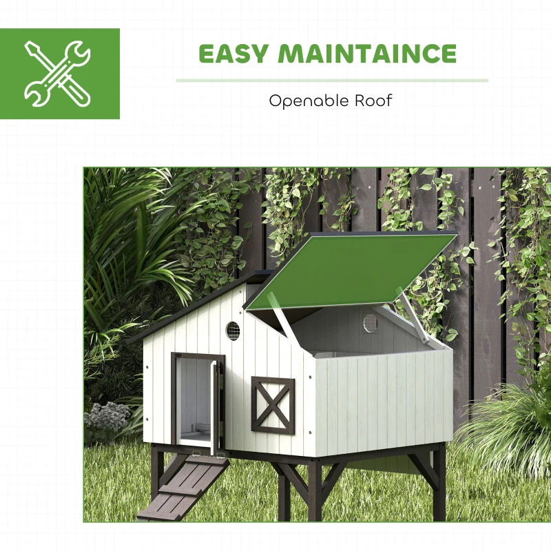 PawHut Chicken Coop Hen House With Nesting Box, Elevated Rabbit Hutch With Ramp, Asphalt Openable Roof And Elevated Legs — imagen 7