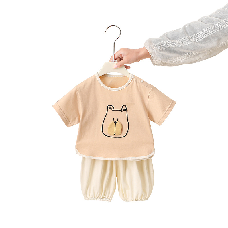 Cute Bear Print Short Sleeve T-Shirt Set for Toddler Boys, Printed Two-Piece — image 1