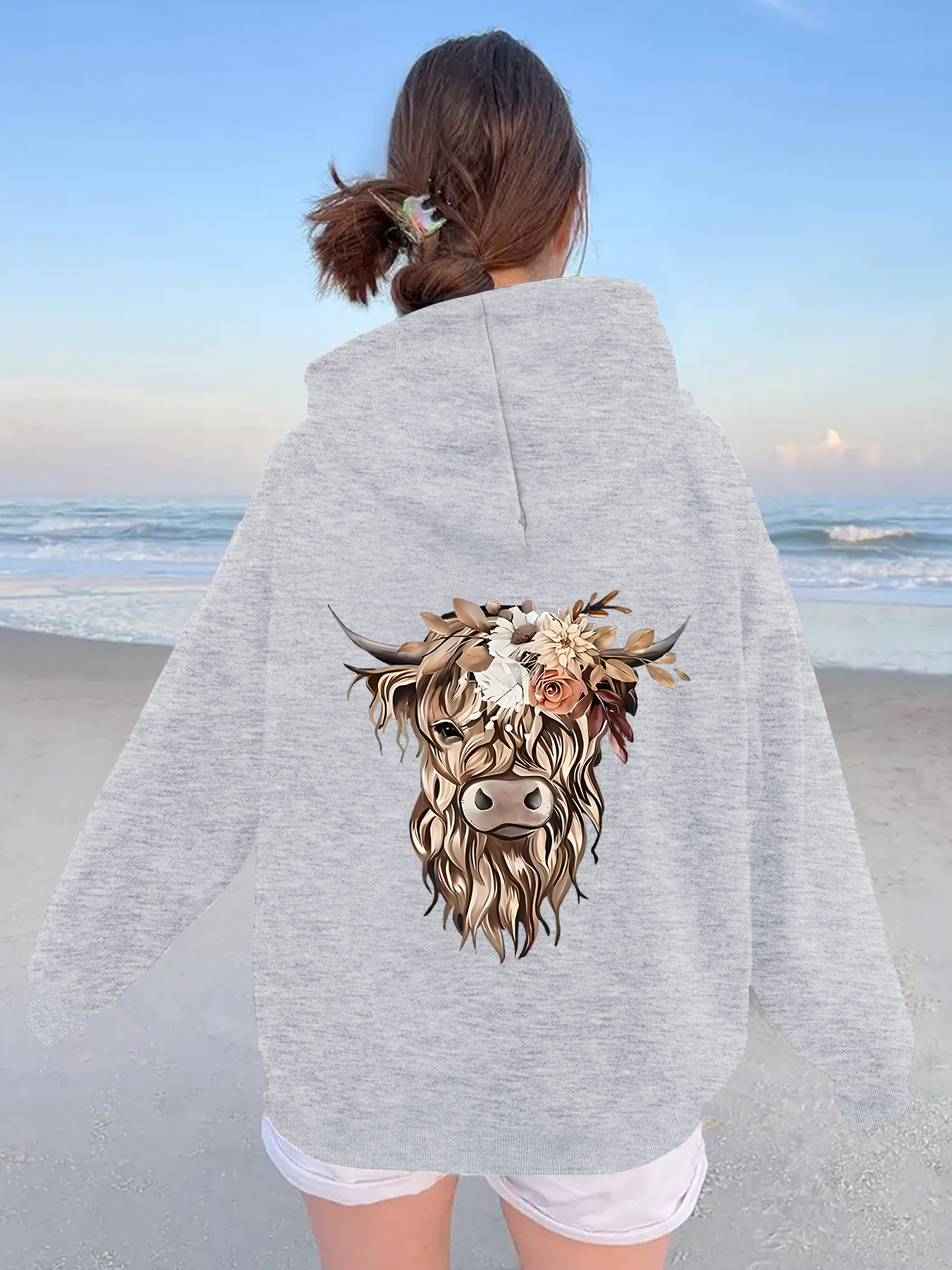 Flower Cow Head Printed Hoodie — image 10