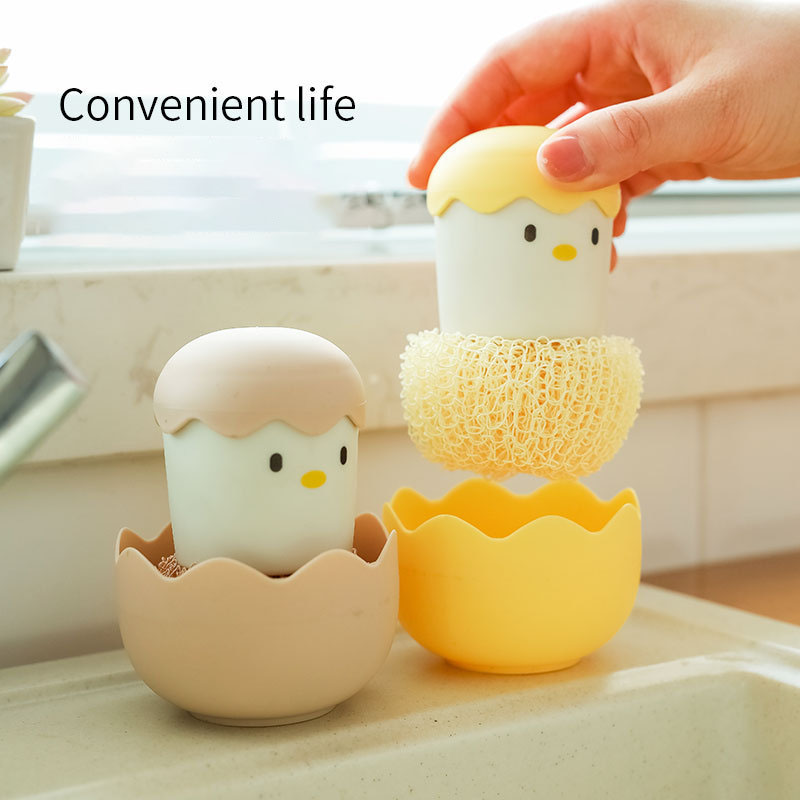 Pincel de limpieza nano con mango, cepillo para platos y ollas divertido, forma de huevo de pollo desmontable sin perder el cable — imagen 2