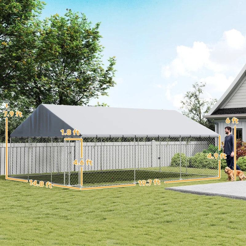 Heavy Duty Outdoor Dog Kennel With Waterproof Roof, 2 Secure Latches, Chain Link Dog Run For Backyard, 20' X 15' X 8', Multiple Packages — imagen 1