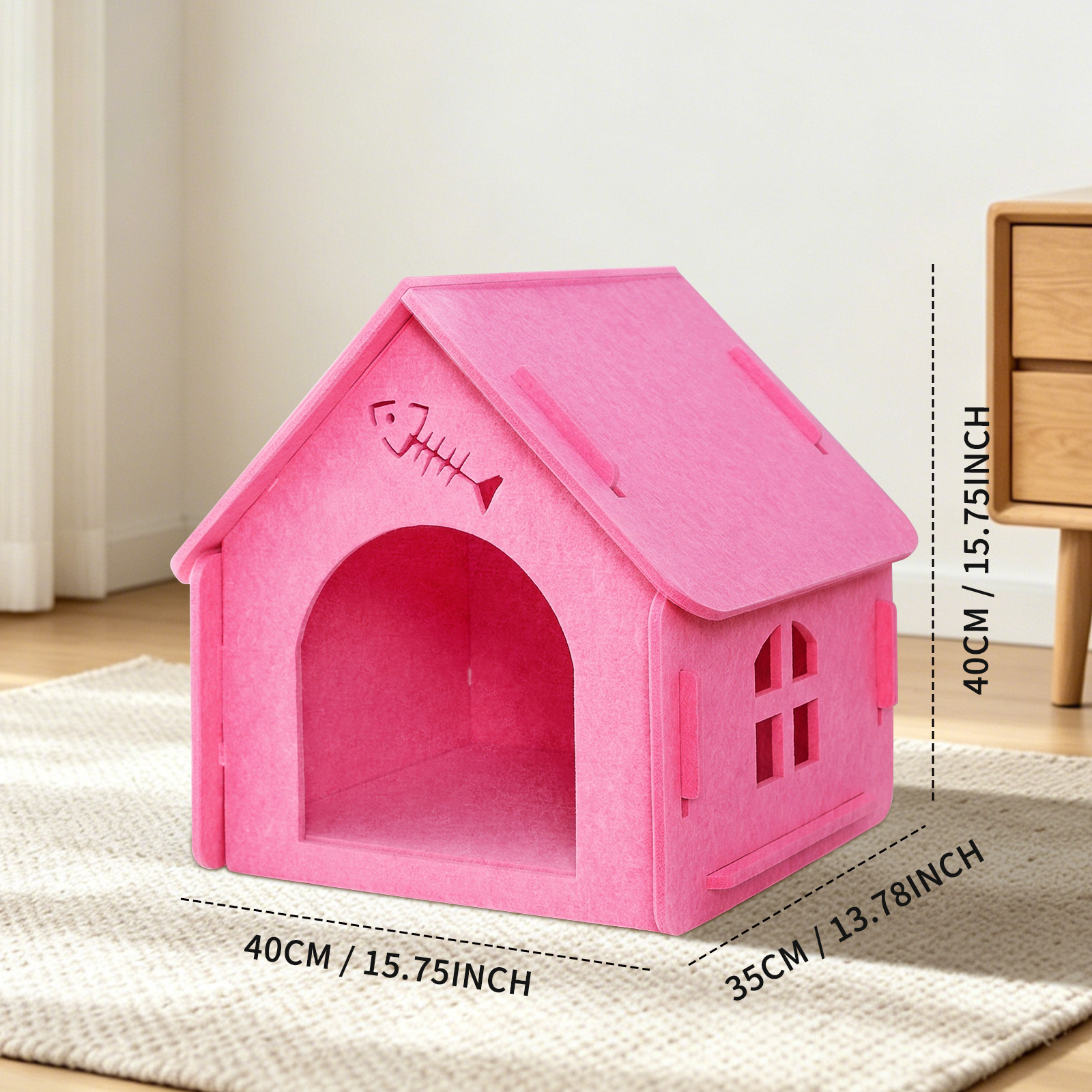 Casa de Ratón Desmontable en Tela, Estilo Cabaña Adorable para Gatos Pequeños y Medianos, Escondite Cómodo para Mascotas en Interiores — imagen 5