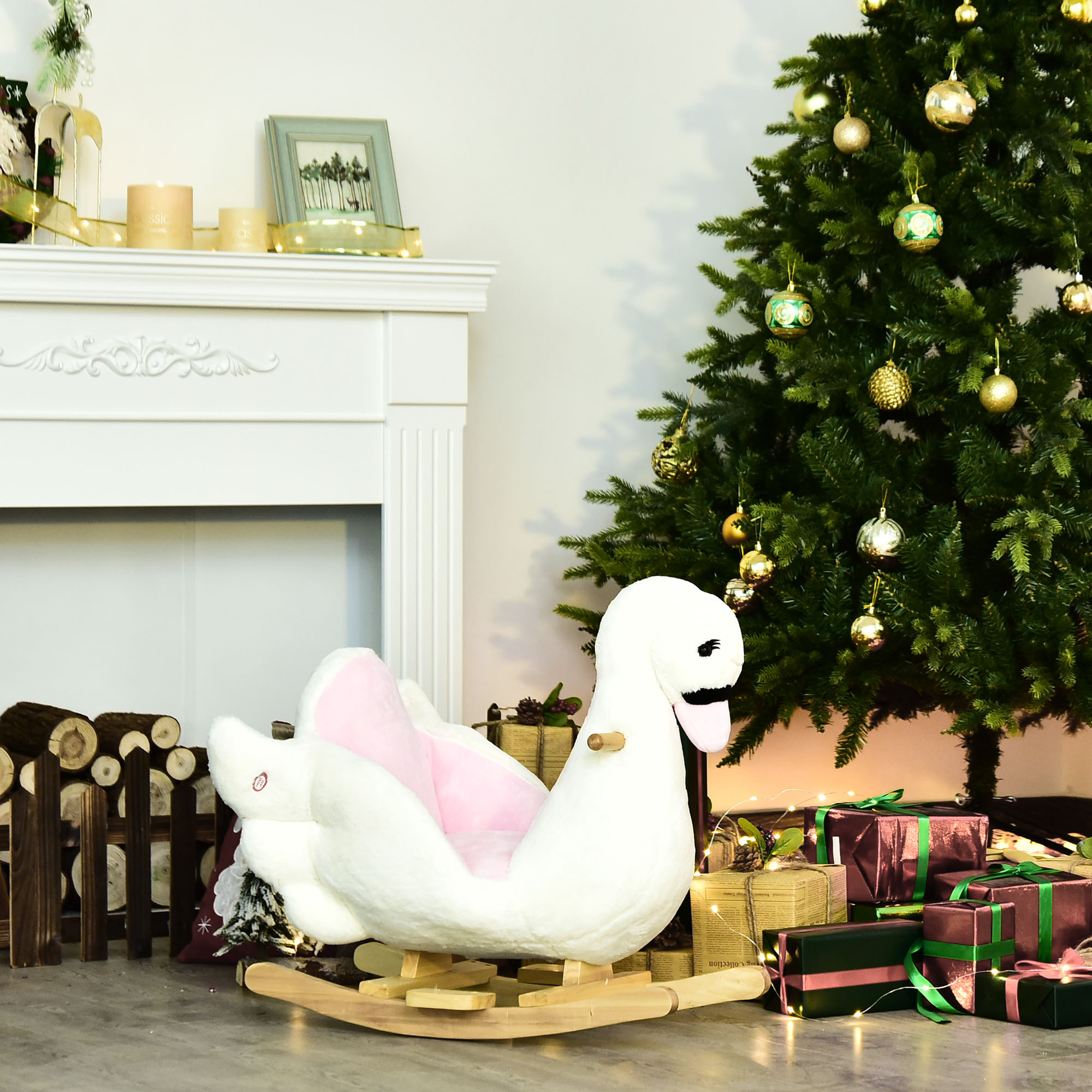 Caballo de Roca Plush para Niños con Música y Movimiento de Cabeza para Bebés Mayores de 18 Meses, Blanco y Rosa — imagen 5