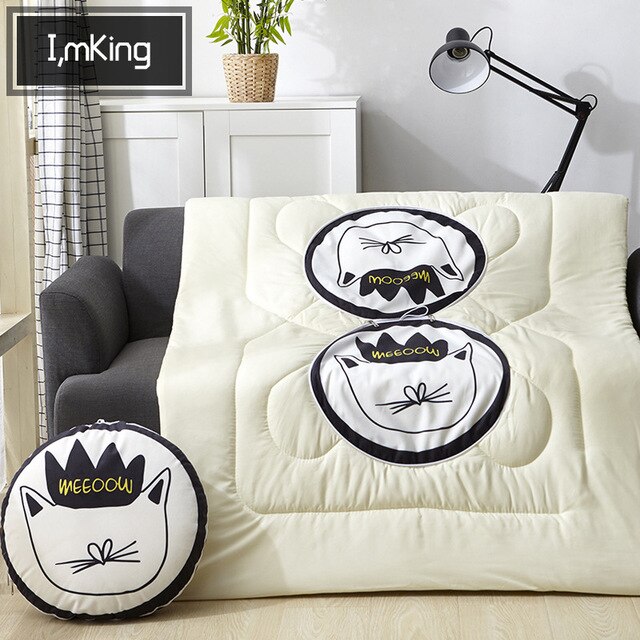 Multifunction Cartoon Cool Cat Plush Round Portable Cushion Blanket Air Conditioning Quilt Throw Pillows for Car Sofa — image 7