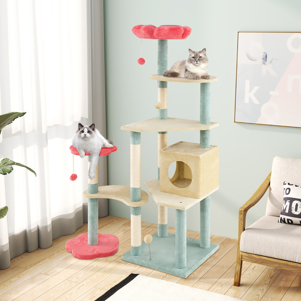 Torre de Gatos Multinivel con Estilo Floral y Perchas Acabadas con Flores — imagen 7