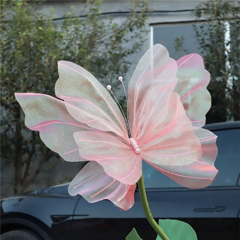 Silk Yarn Artificial Butterfly Mariage Decor Wedding Party Outdoor Holiday Decoration Display Giant Gauze Fake Butterfly — image 4