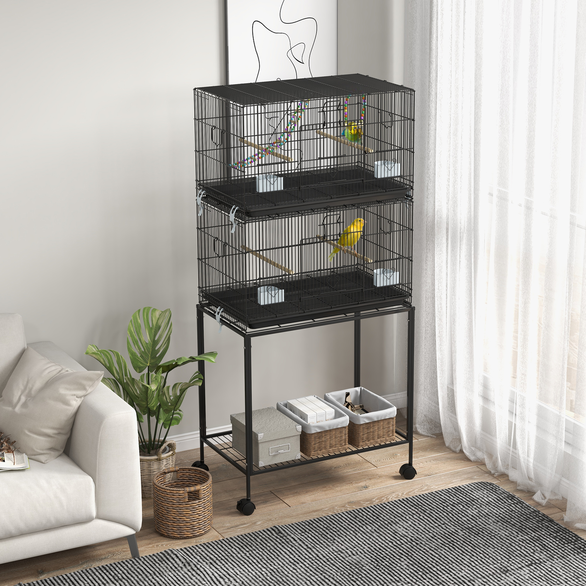 Caja de Pájaros Doble con Ruedas y Soporte, para Canarios — imagen 1