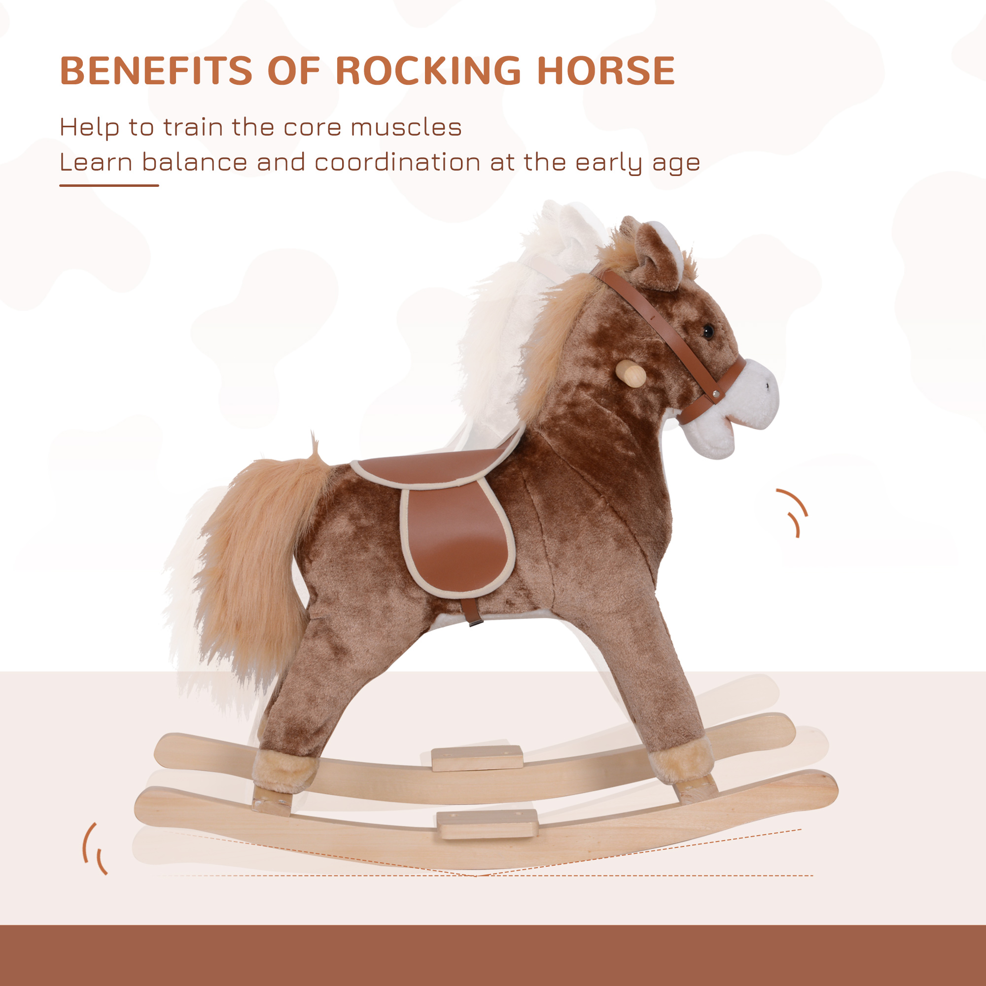 Kids Rocking Horse with Soft Plush Body, Wooden Base & Handle Grip for Years 3+ — image 2