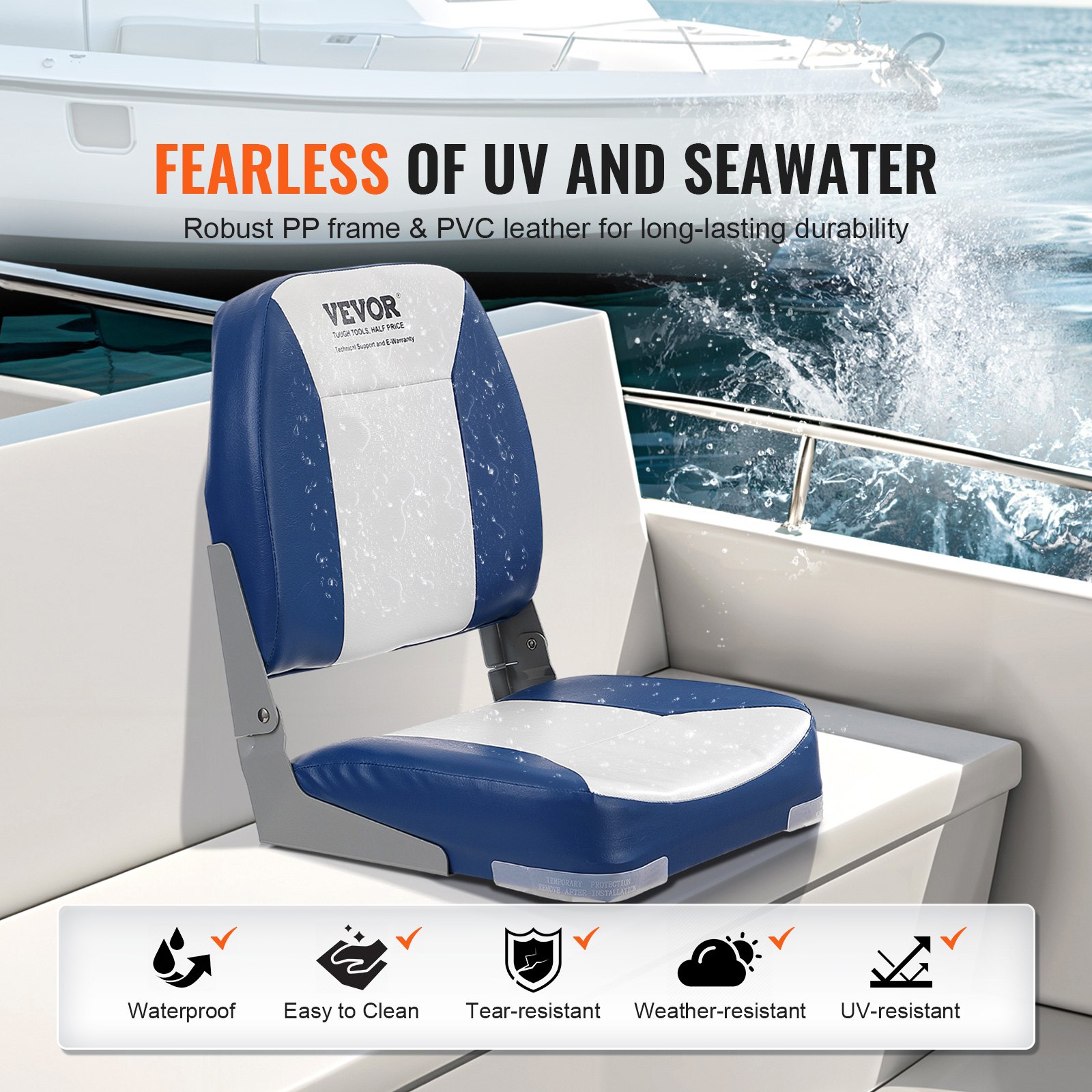 Asiento de Barco Bajo Espalda Plegable 2 Piezas con Rejilla de Espuma para Pesca — imagen 5