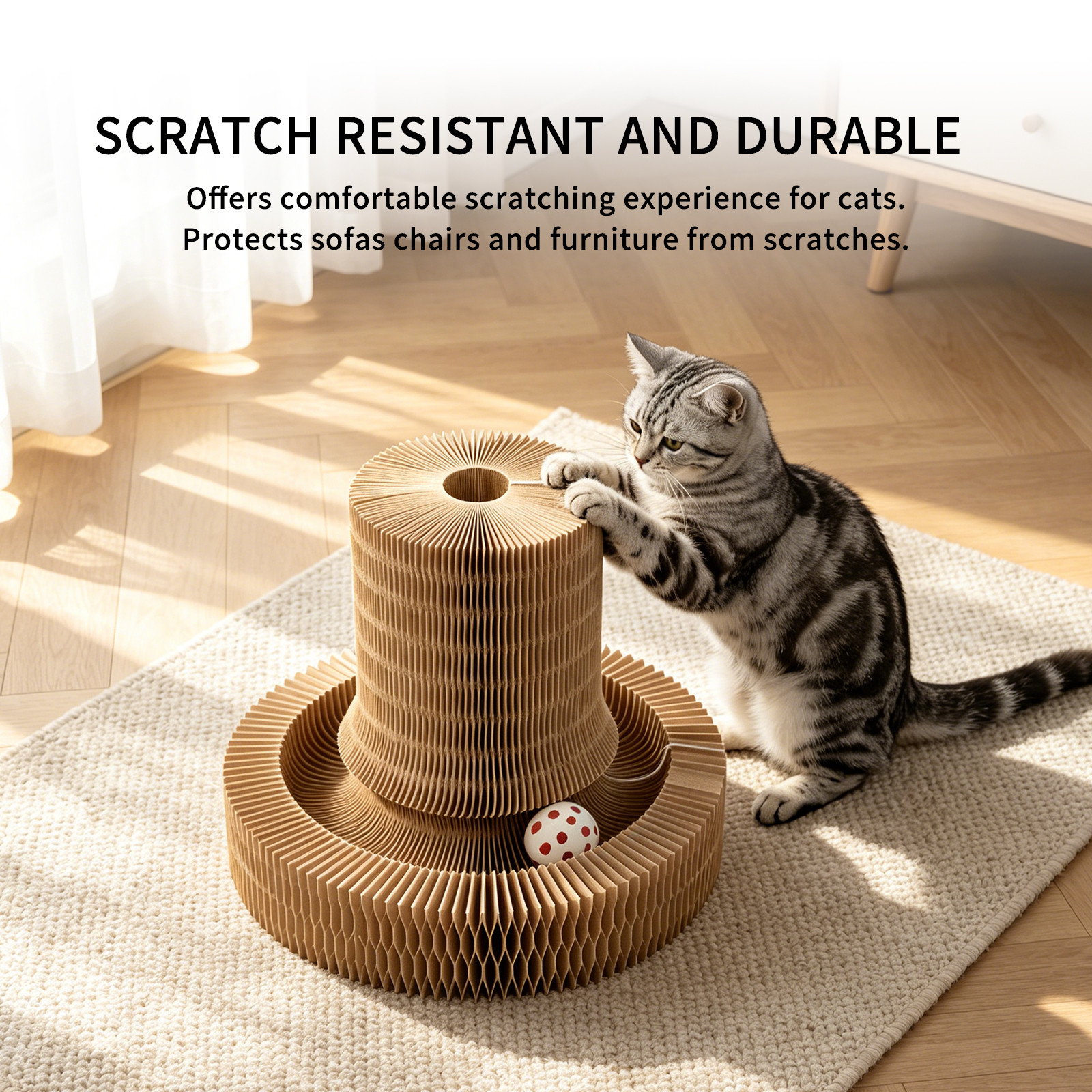 Multi-form Foldable Magic Organ Cat Scratcher Corrugated Cardboard Scratch Board Interactive Cat Toy With Rolling Bell Ball Indoor Kitten Grinding Claw Furniture — image 5