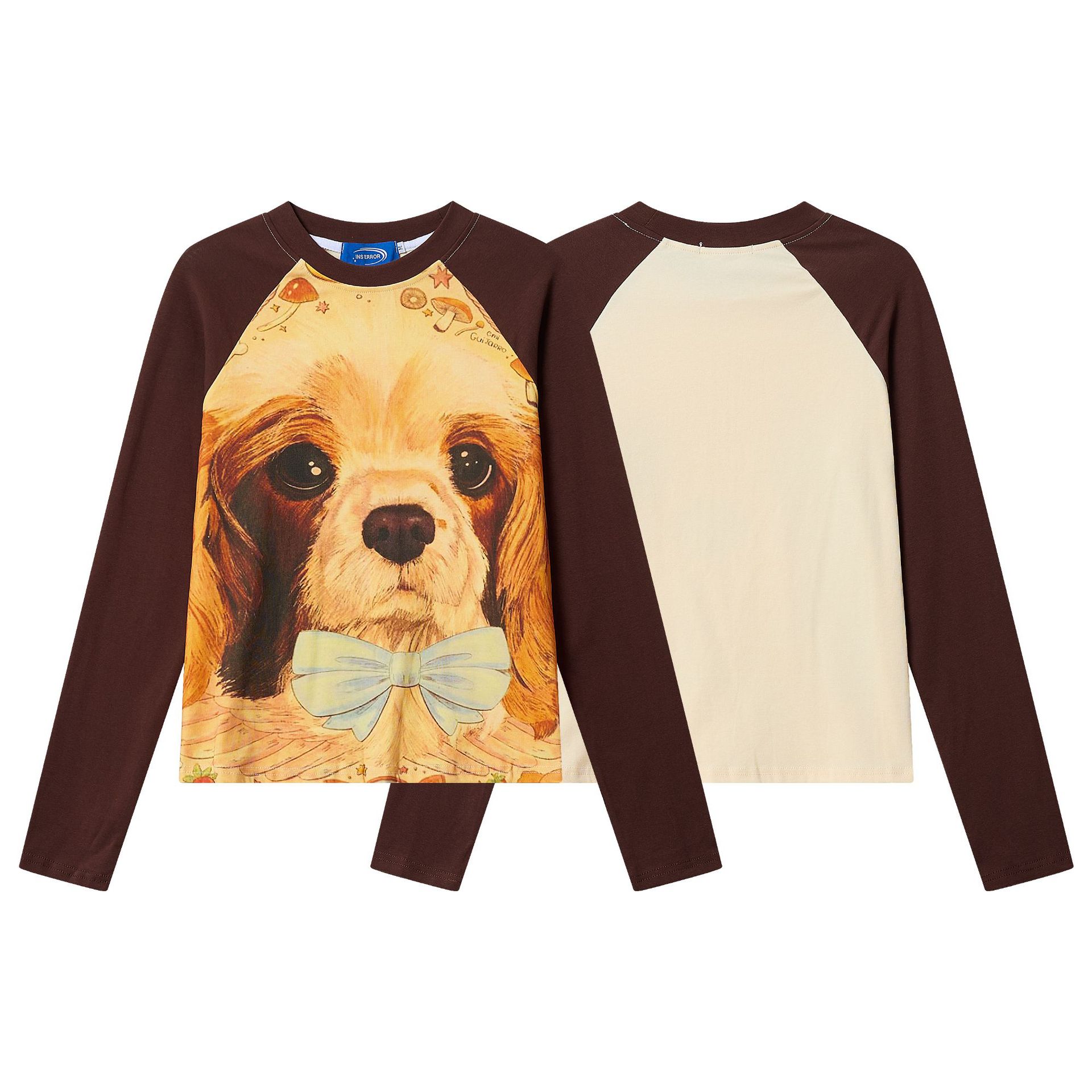 Cute Dog Print Long Sleeve Color Block Raglan T-Shirt for Women — image 5