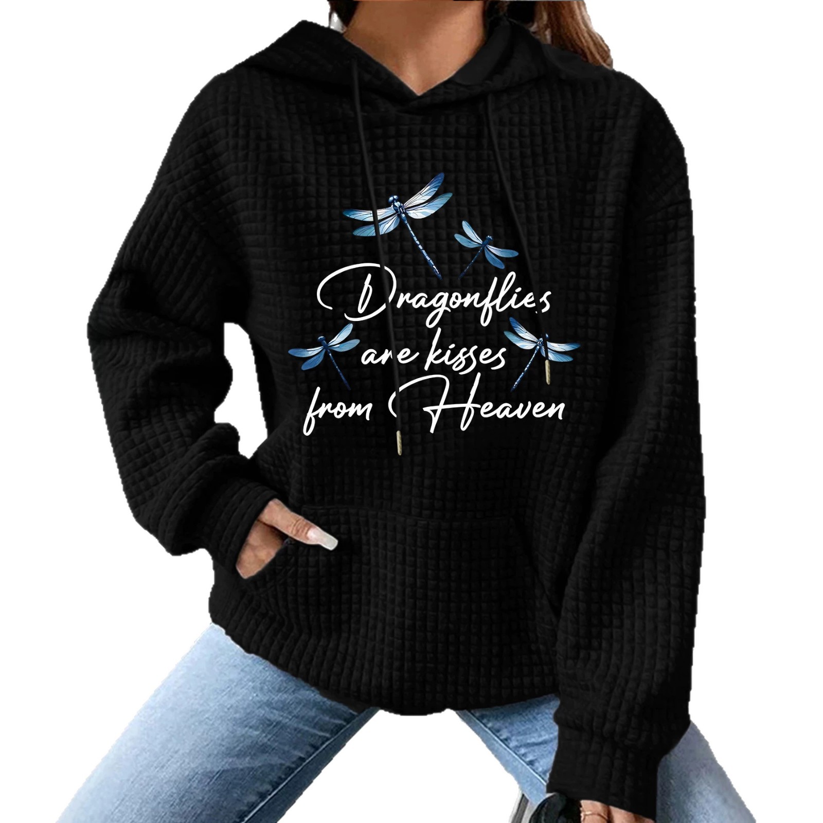 Waffle long sleeved dragonfly printed hoodie — image 1