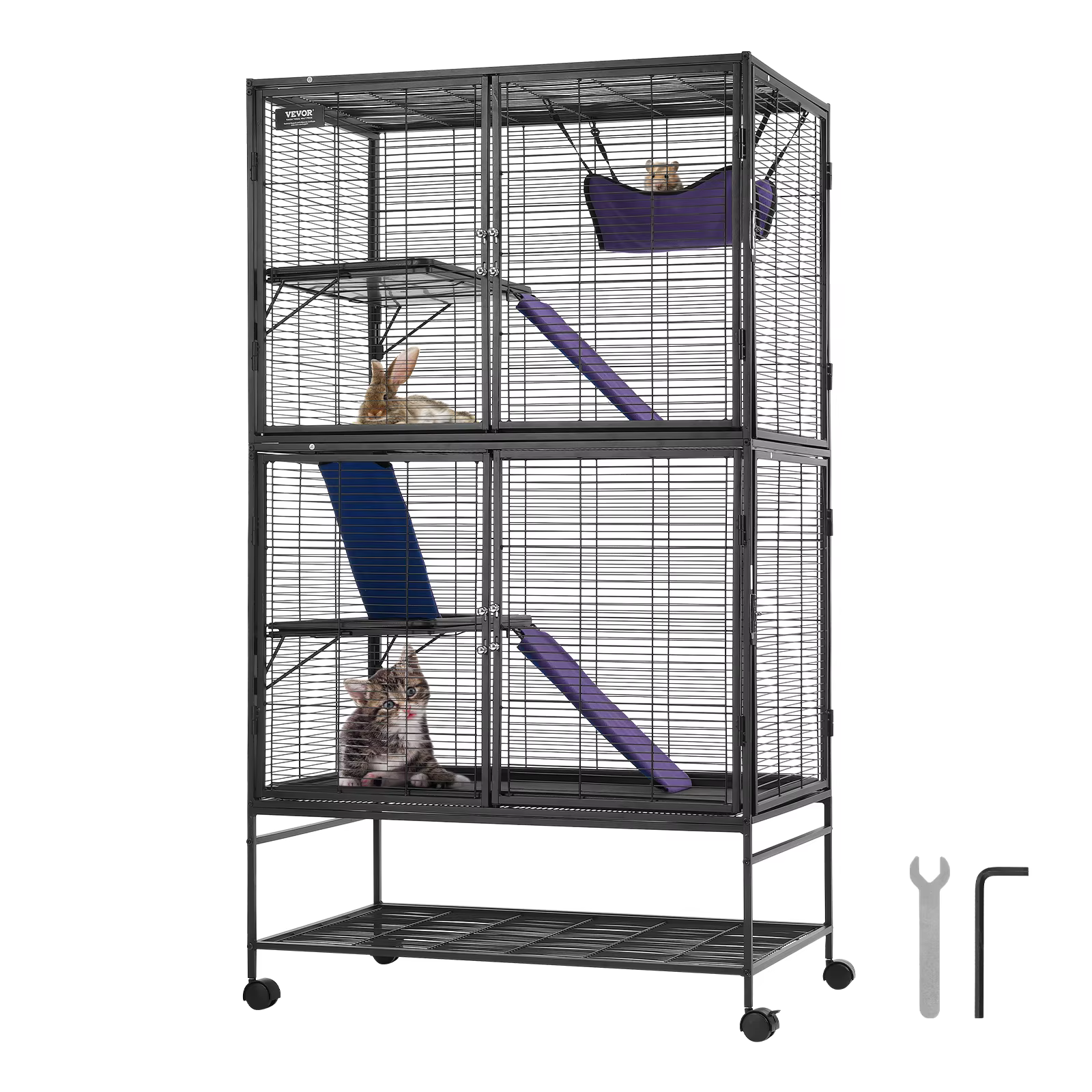 SucceBuy 64.6" Rolling Metal Ferret Cage Large 4-Tier Critter Nation Cage Small Animal Cage for Rats Hamster Guinea Chinchilla — image 1